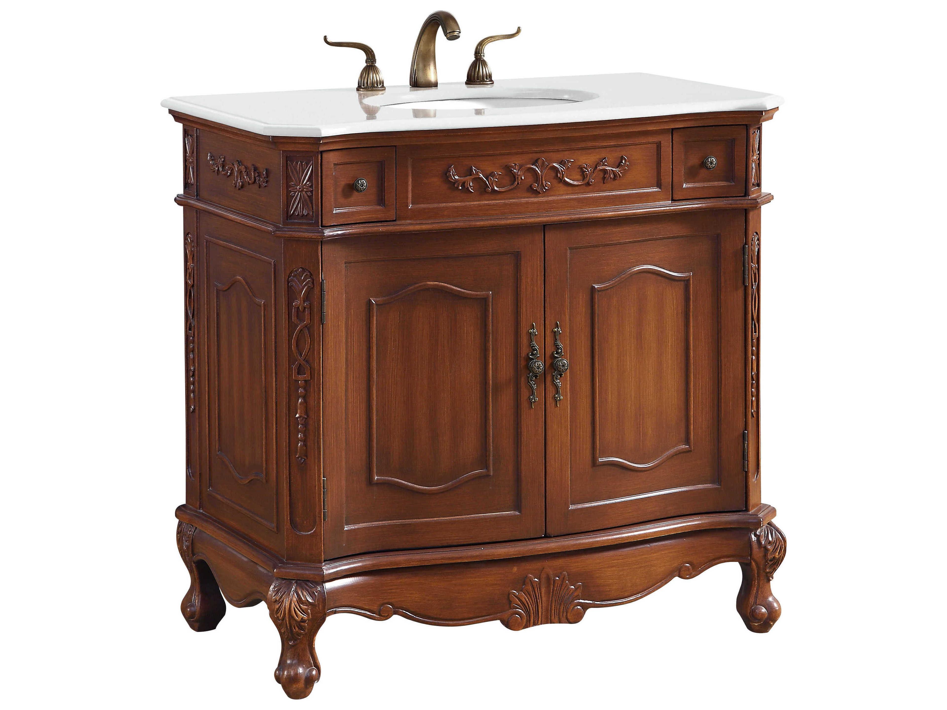 Elegant Lighting Danville Teak 36" Vanity with Ivory White Quartz Countertop