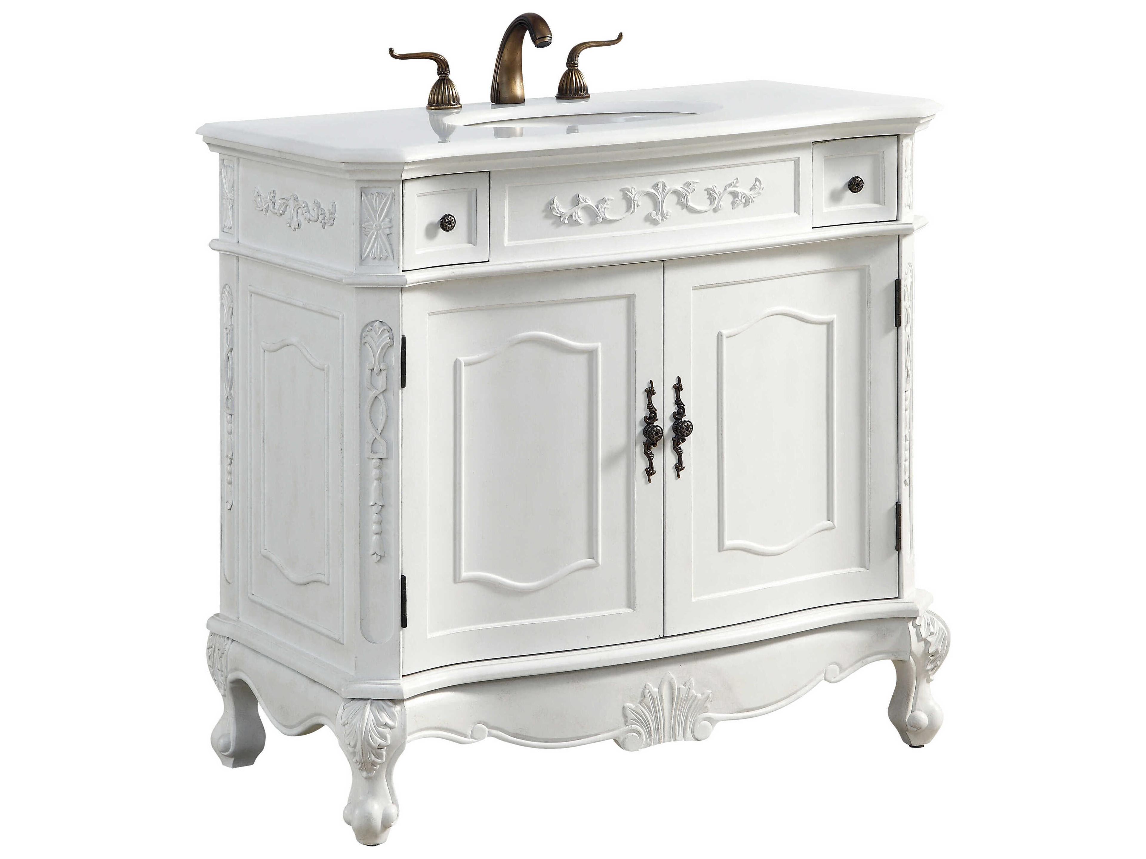 Elegant Lighting Danville Antique White 36" Vanity with Ivory White Quartz Countertop