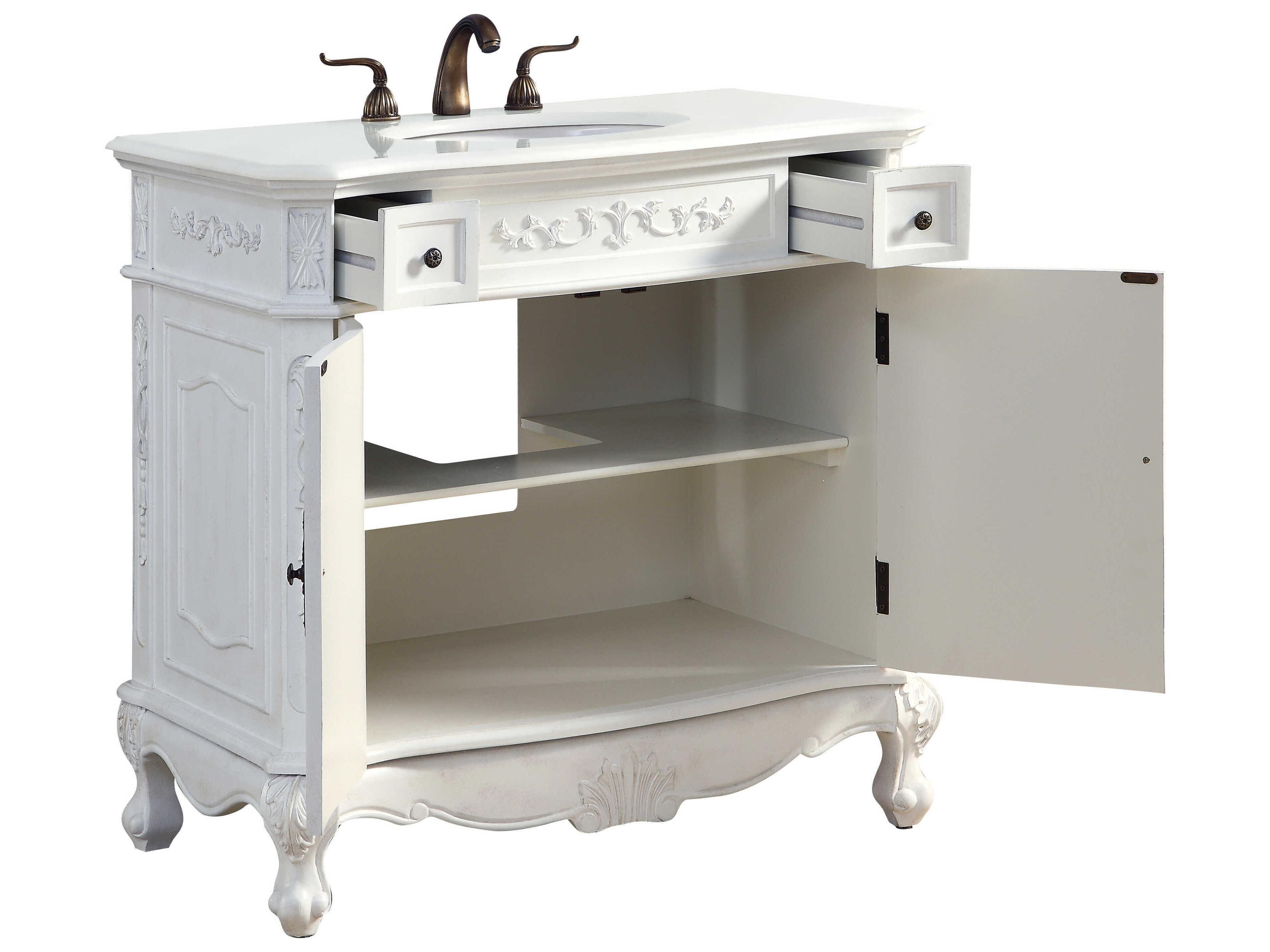 Elegant Lighting Danville Antique White 36" Vanity with Ivory White Quartz Countertop