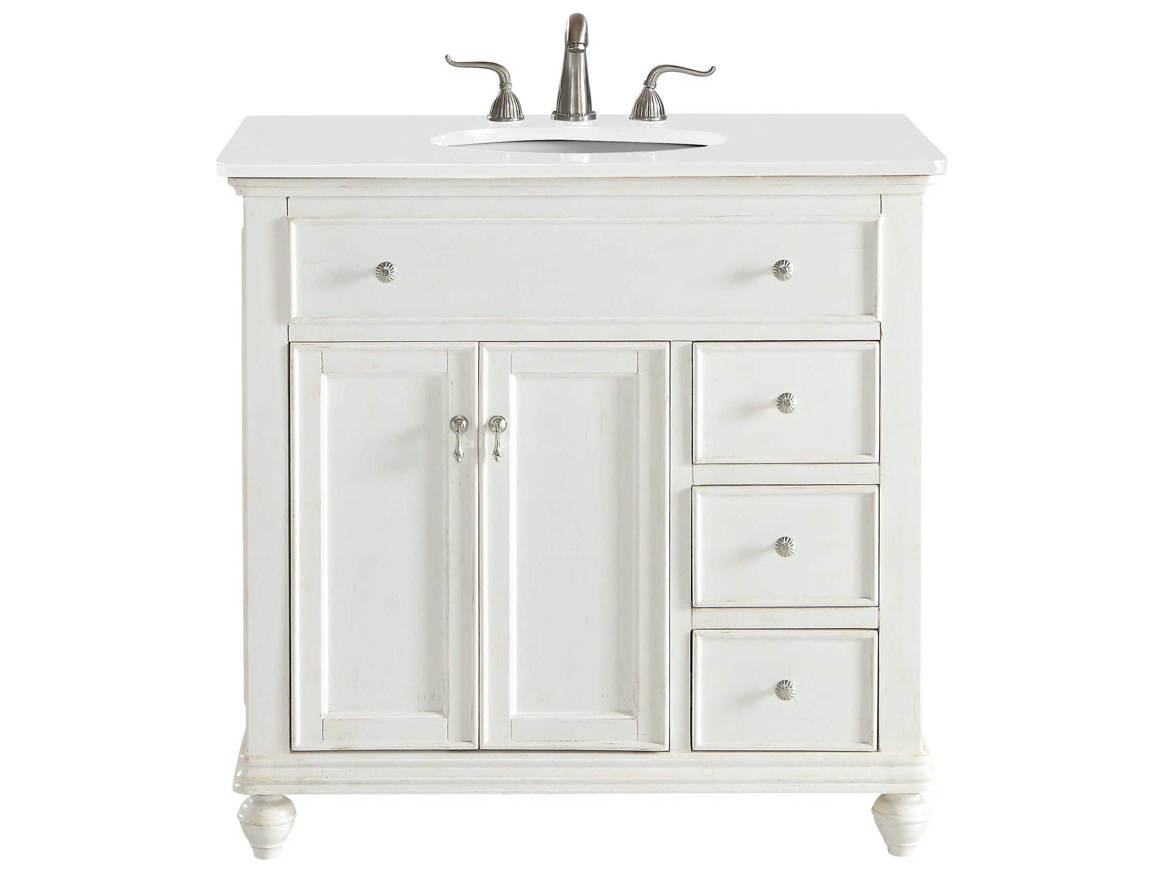 Otto Antique White 36" Vanity with Ivory White Quartz Countertop