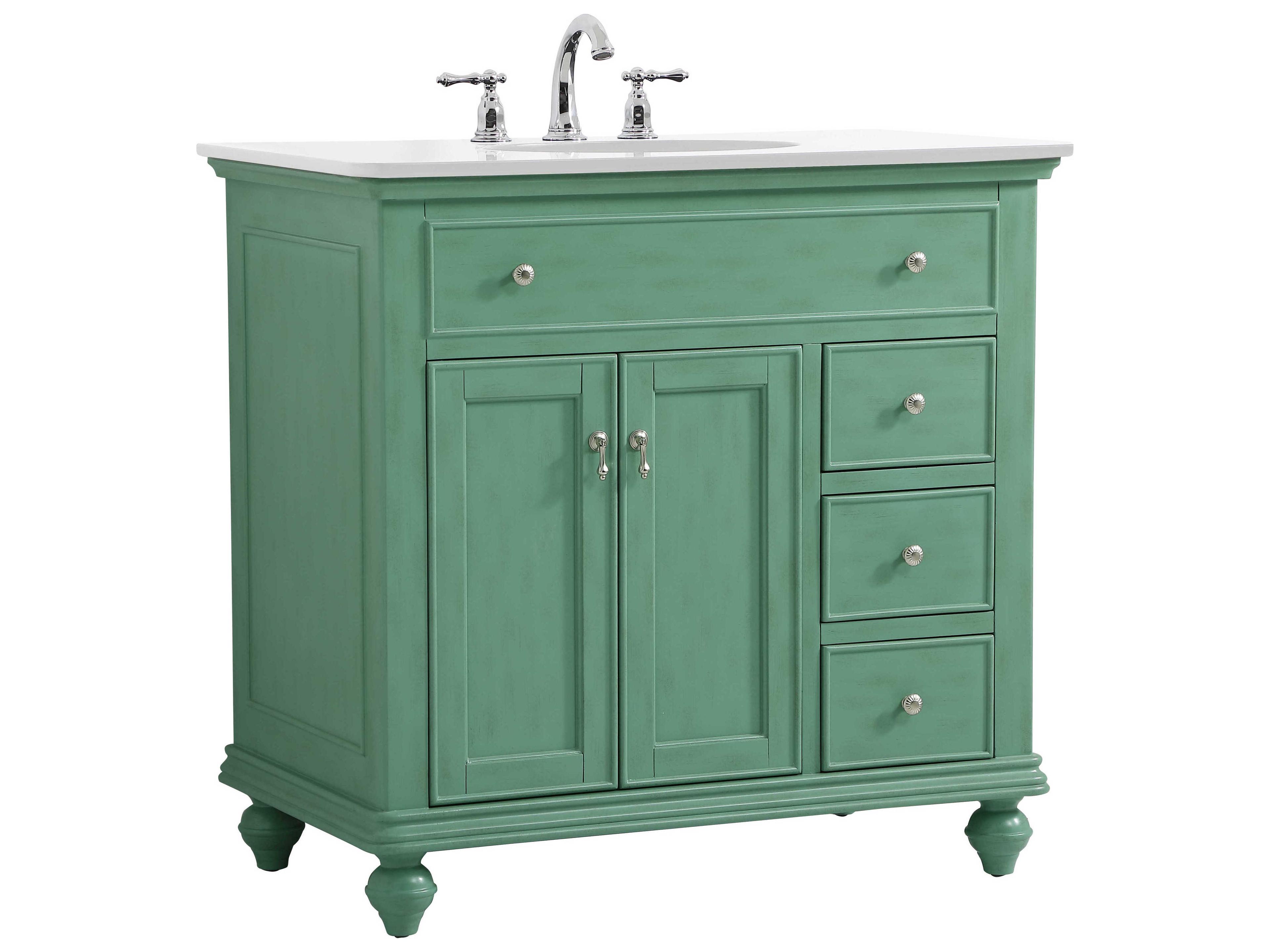 Elegant Lighting Otto Vintage Mint 36" Vanity with Ivory White Quartz Countertop