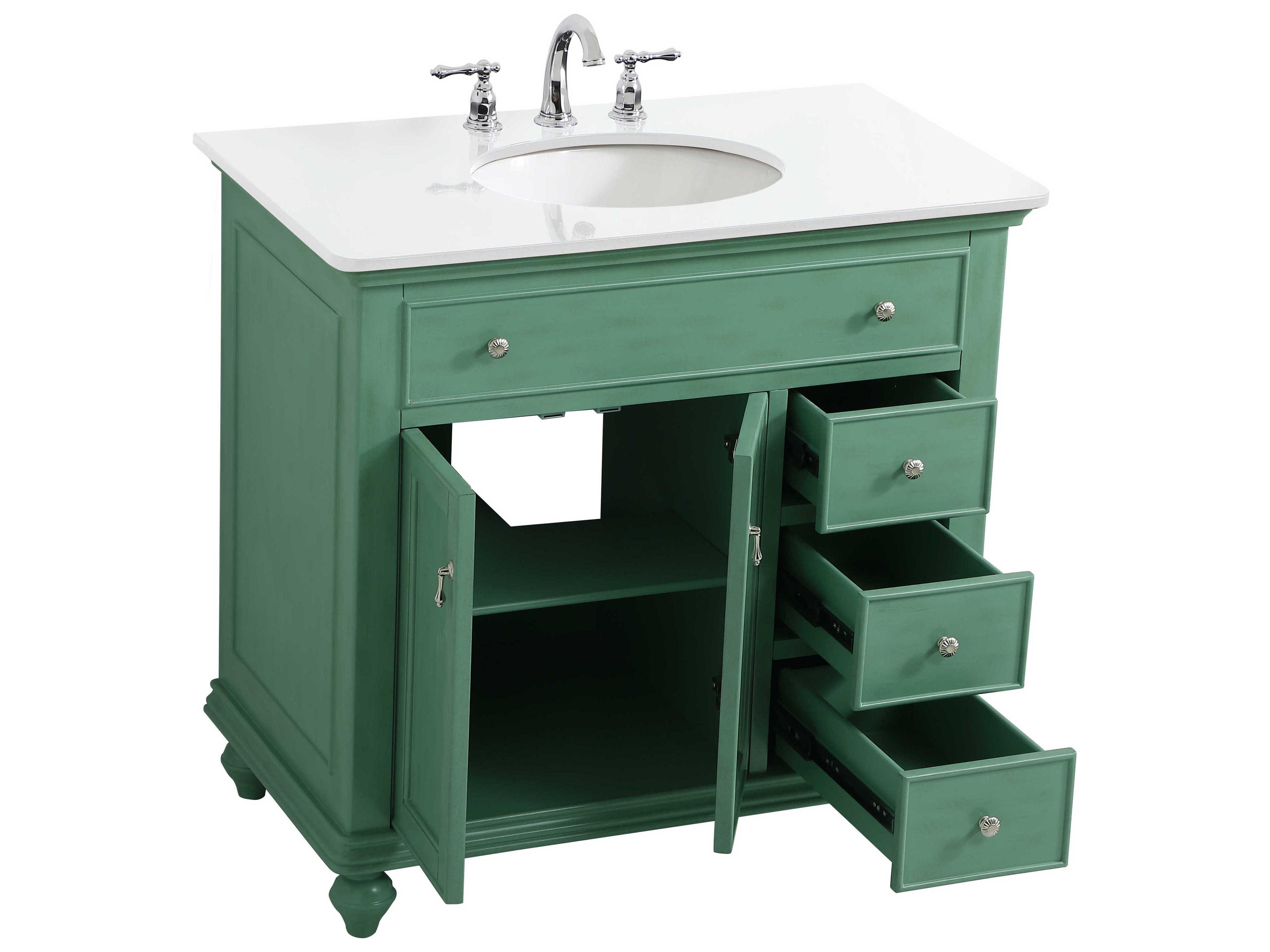 Elegant Lighting Otto Vintage Mint 36" Vanity with Ivory White Quartz Countertop