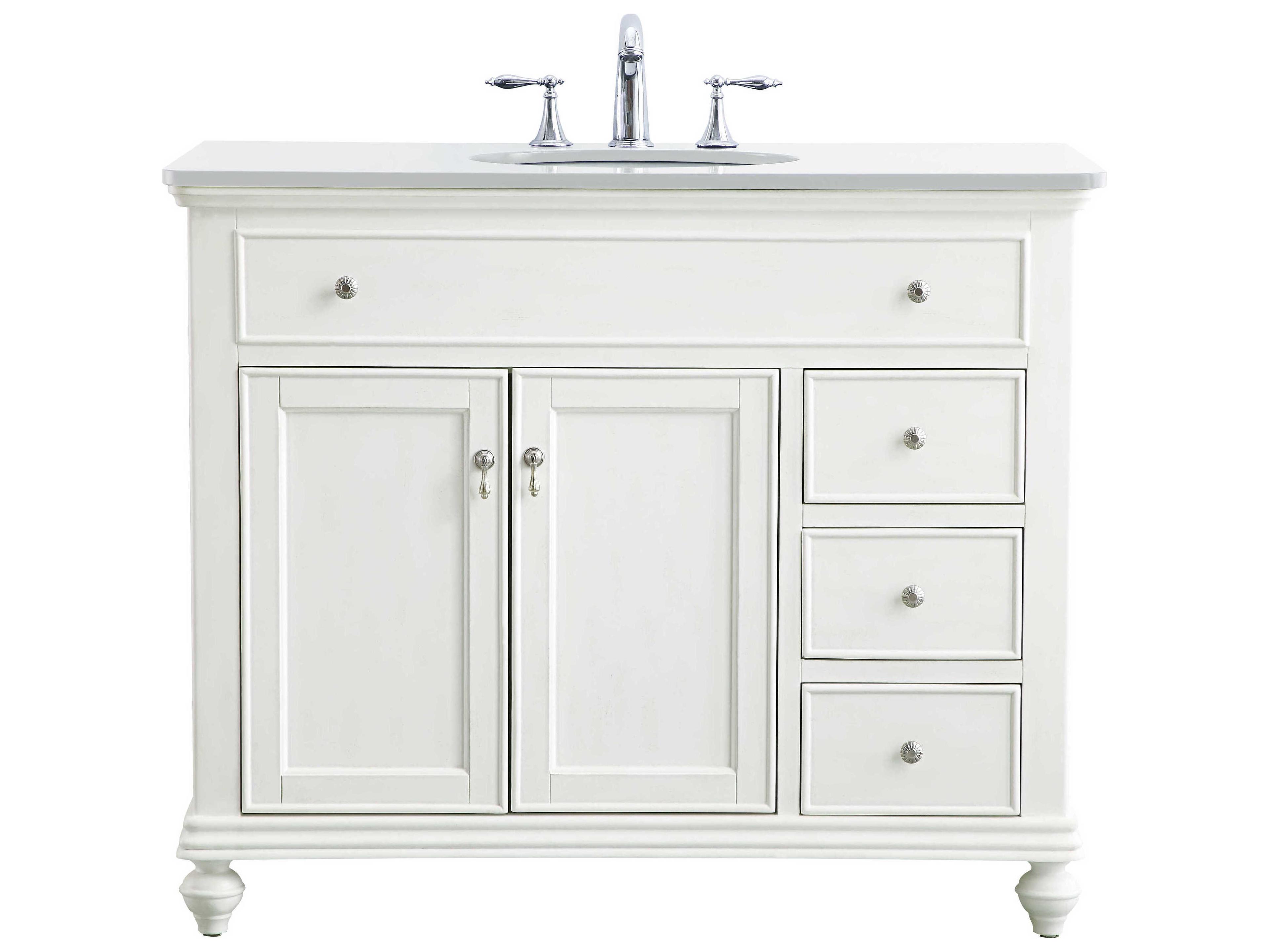 Elegant Lighting Otto Antique White 42" Vanity with Ivory White Quartz Countertop