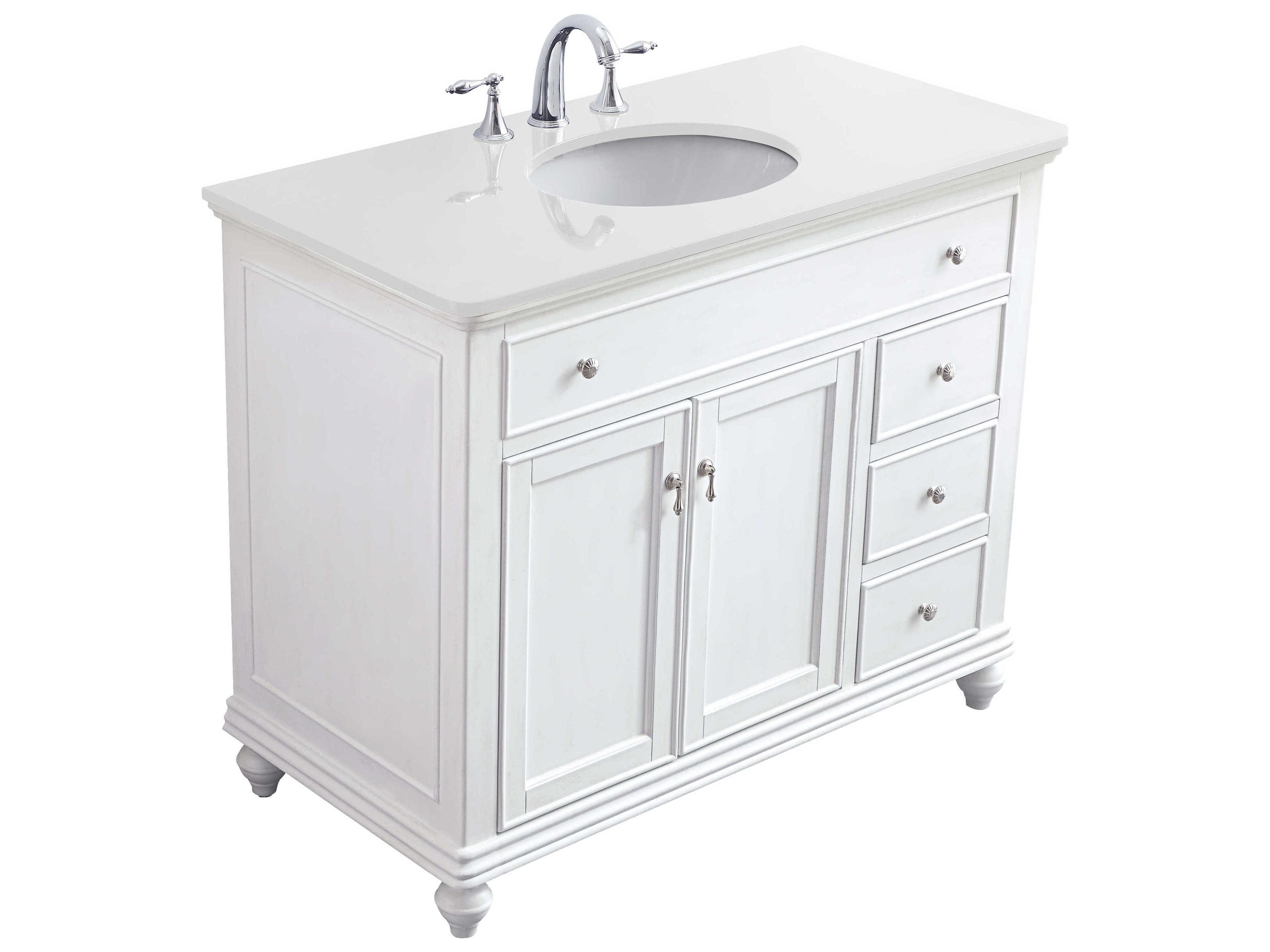 Elegant Lighting Otto Antique White 42" Vanity with Ivory White Quartz Countertop