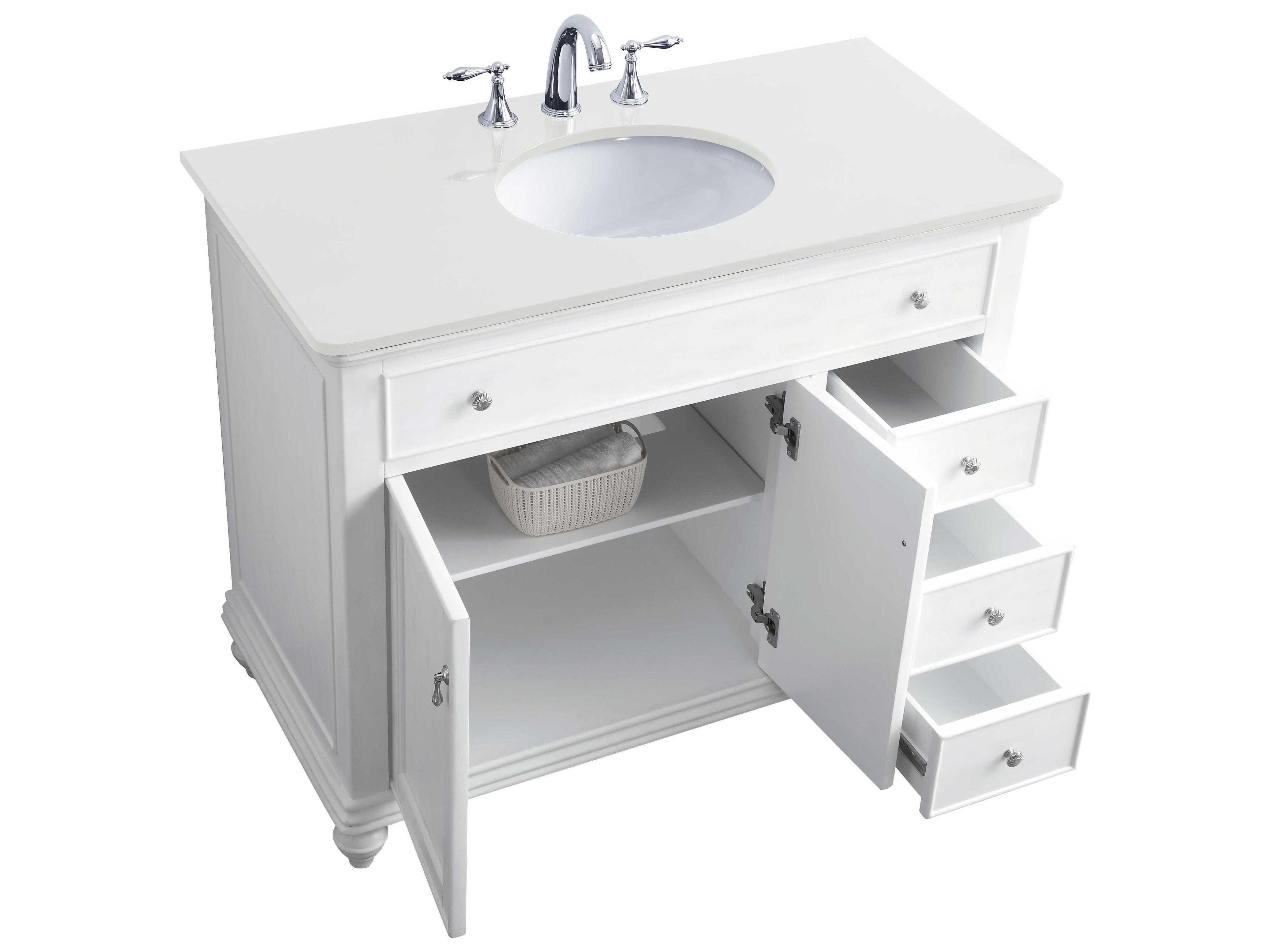 Elegant Lighting Otto Antique White 42" Vanity with Ivory White Quartz Countertop