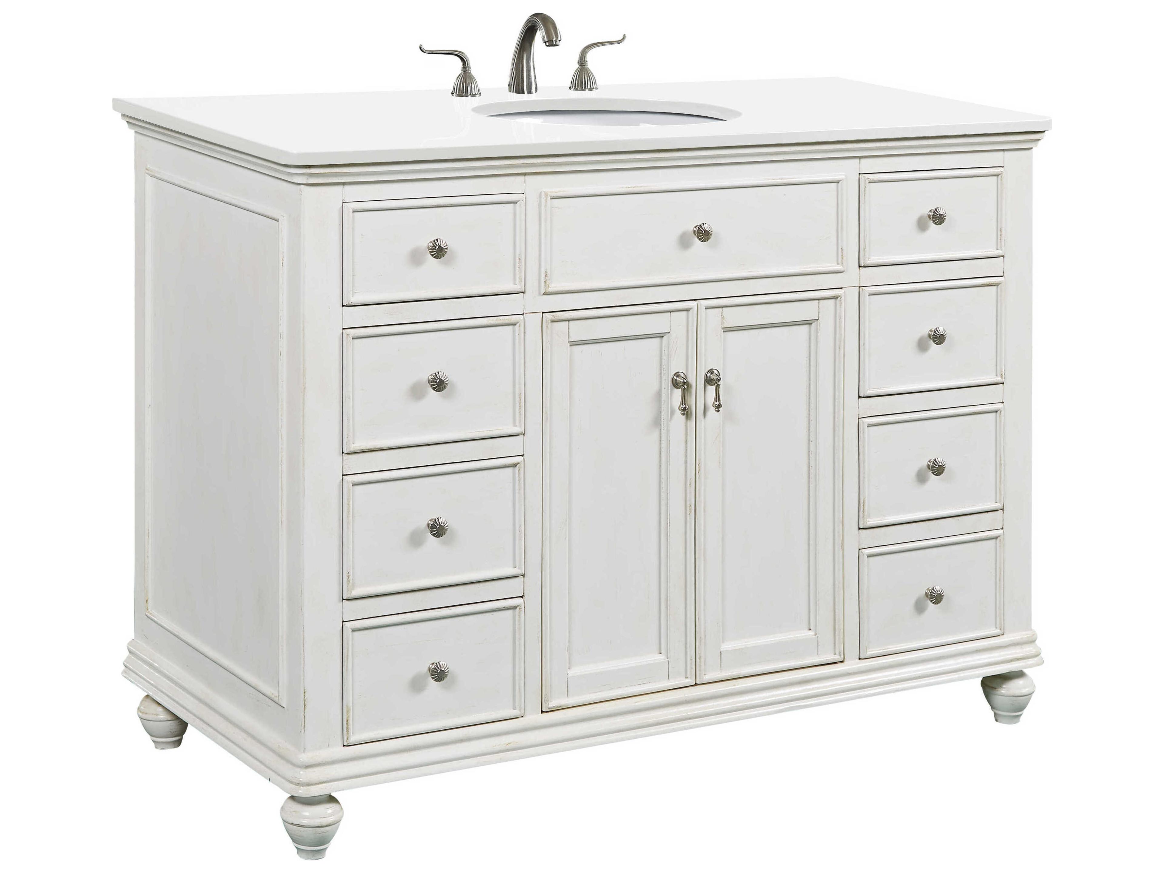 Elegant Lighting Otto Antique White 48" Vanity with Ivory White Quartz Countertop