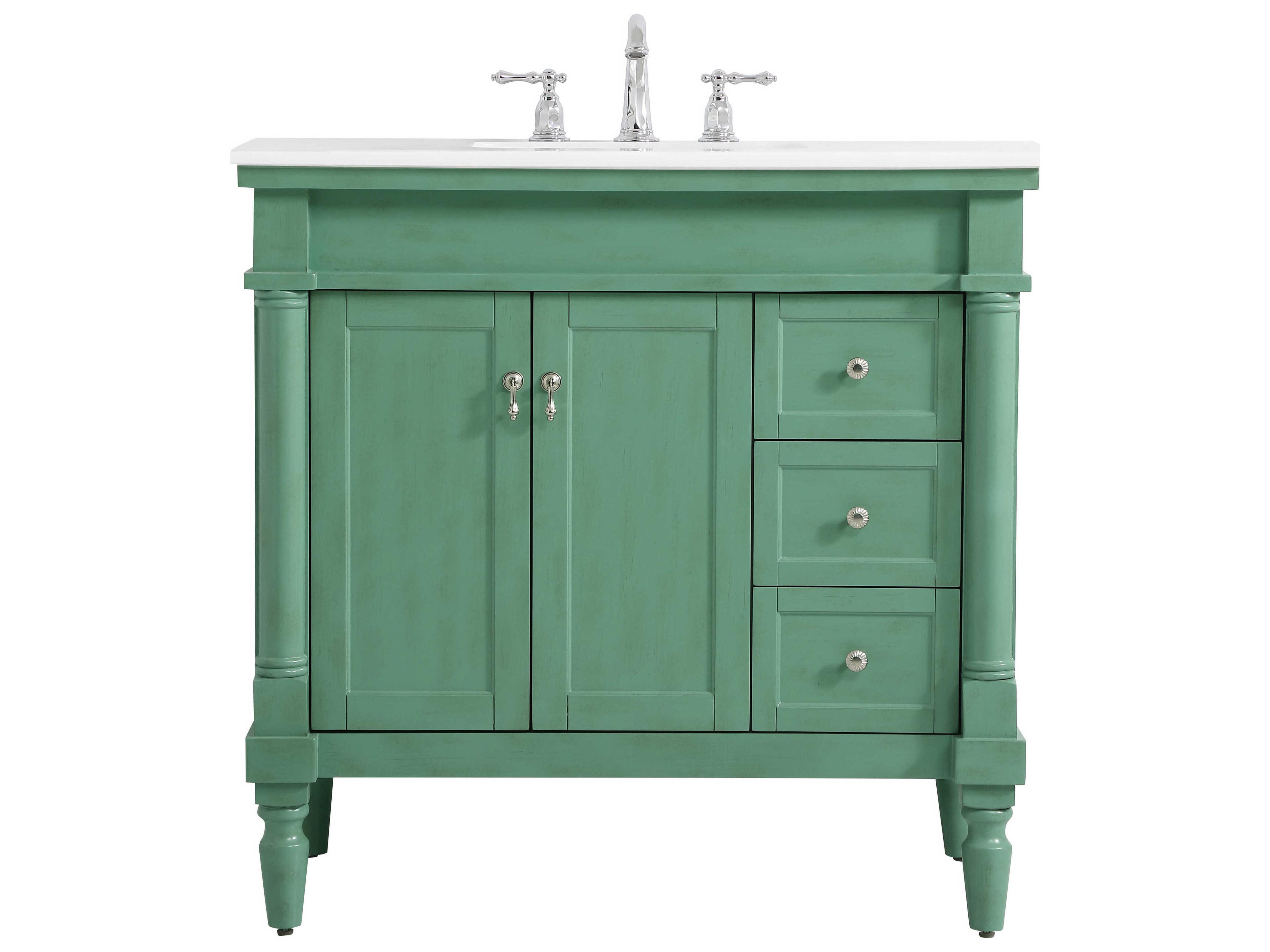 Lexington Vintage Mint 36" Vanity with Ivory White Quartz Countertop