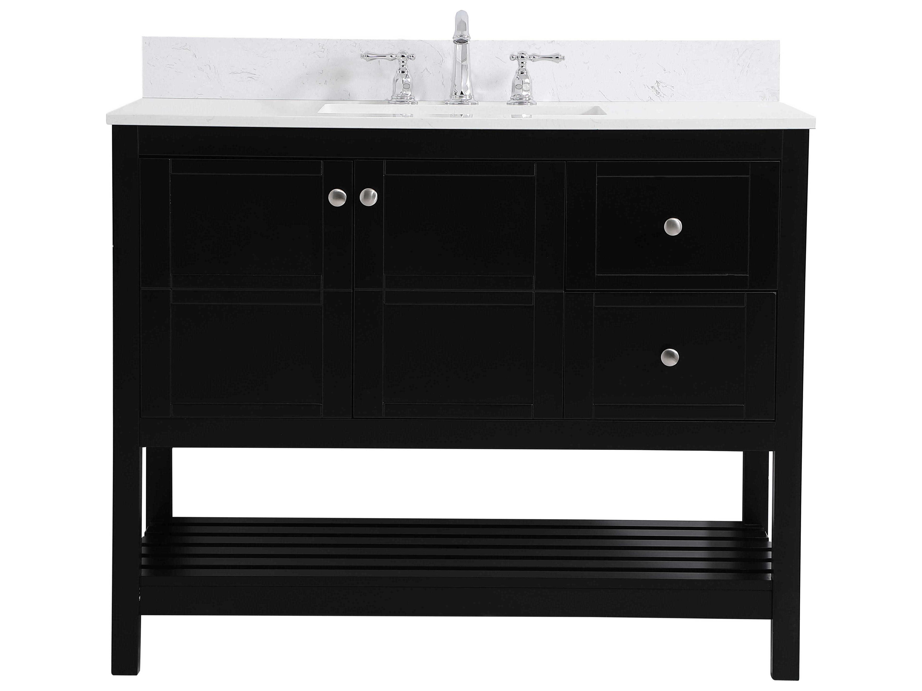 Theo 42-inch Single Bathroom Vanity in Black with Stone Top