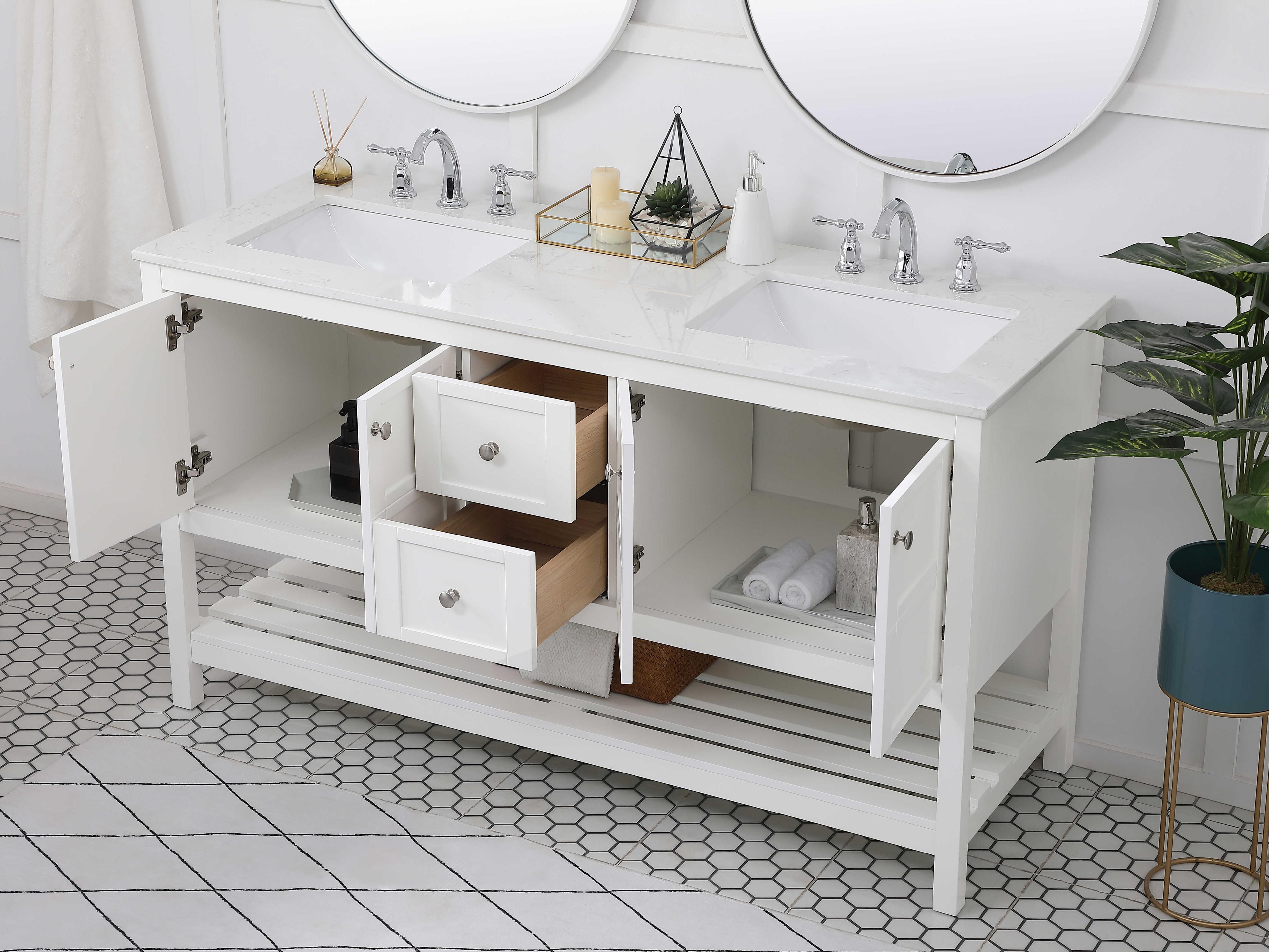 Elegant Lighting Theo White 60" Vanity