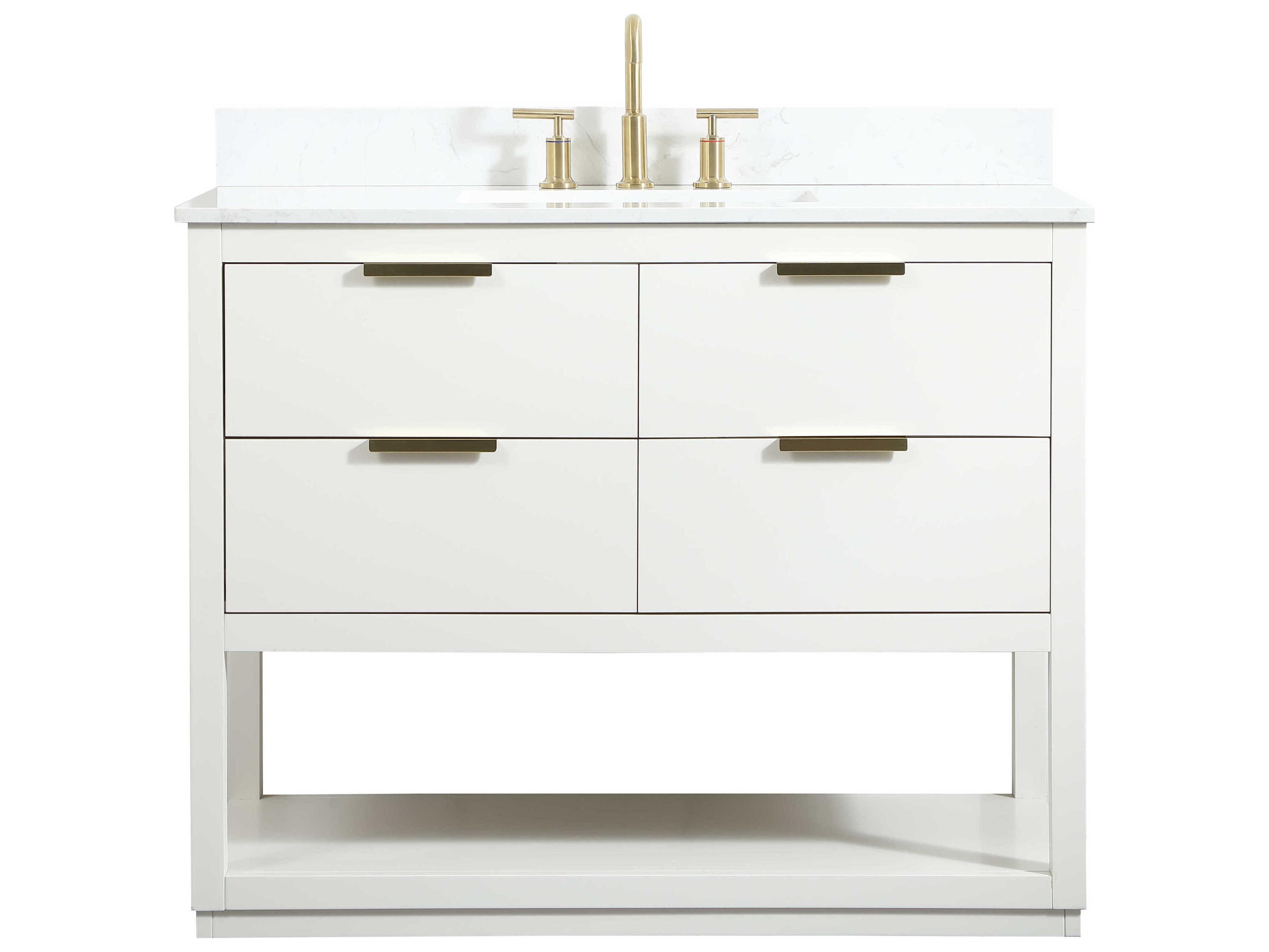 Larkin 42 Inch Single Vanity Sink Set White with Gold Hardware
