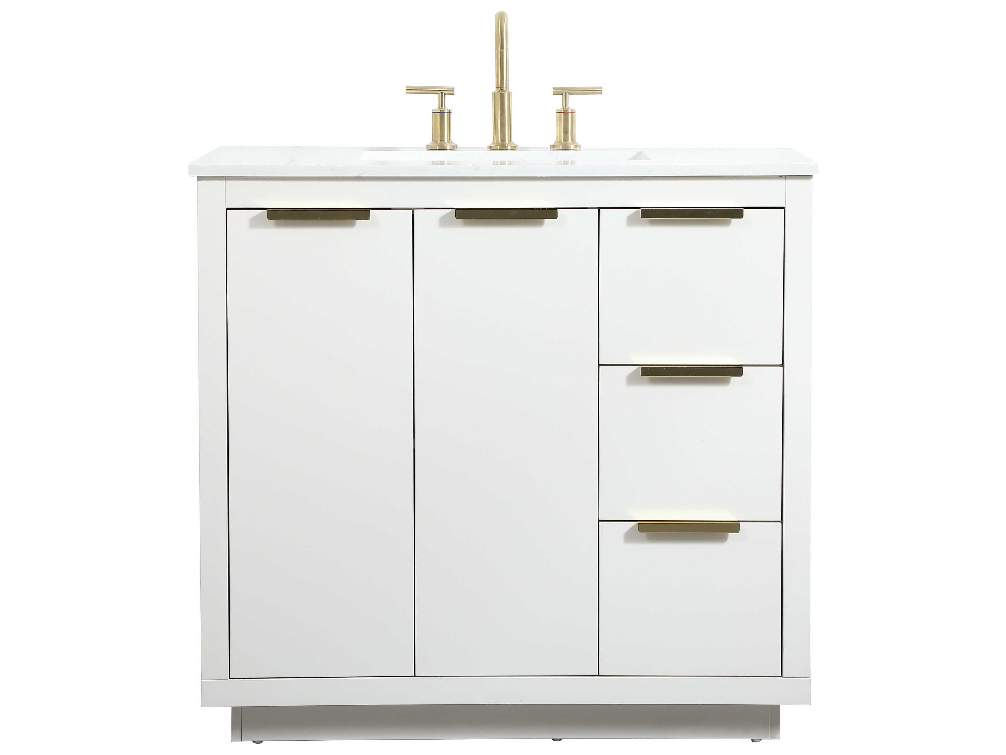 Blake 36 inch Bathroom Vanity White with Gold Hardware