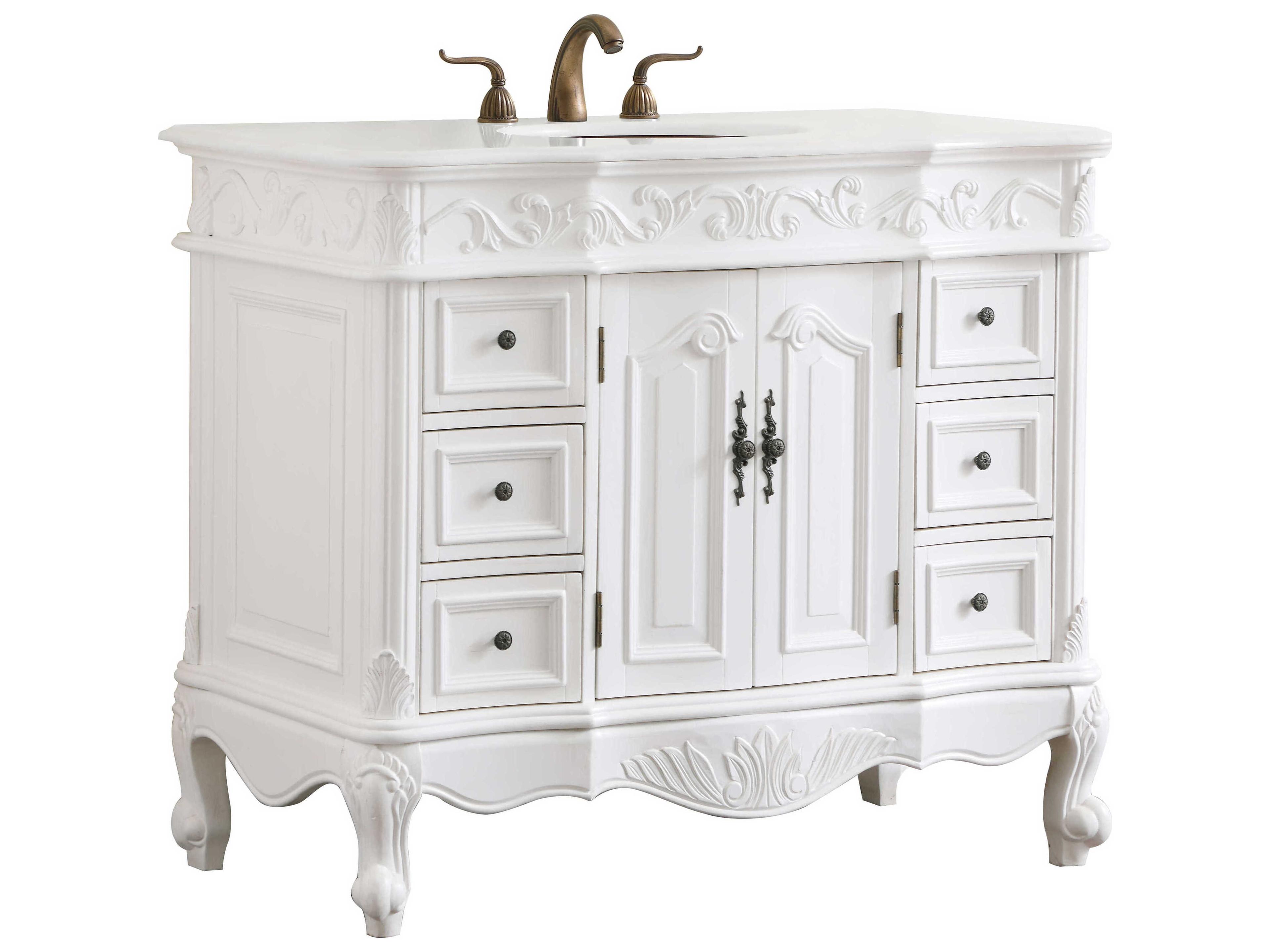 Elegant Lighting Oakland Antique White 42" Vanity with Ivory White Quartz Countertop