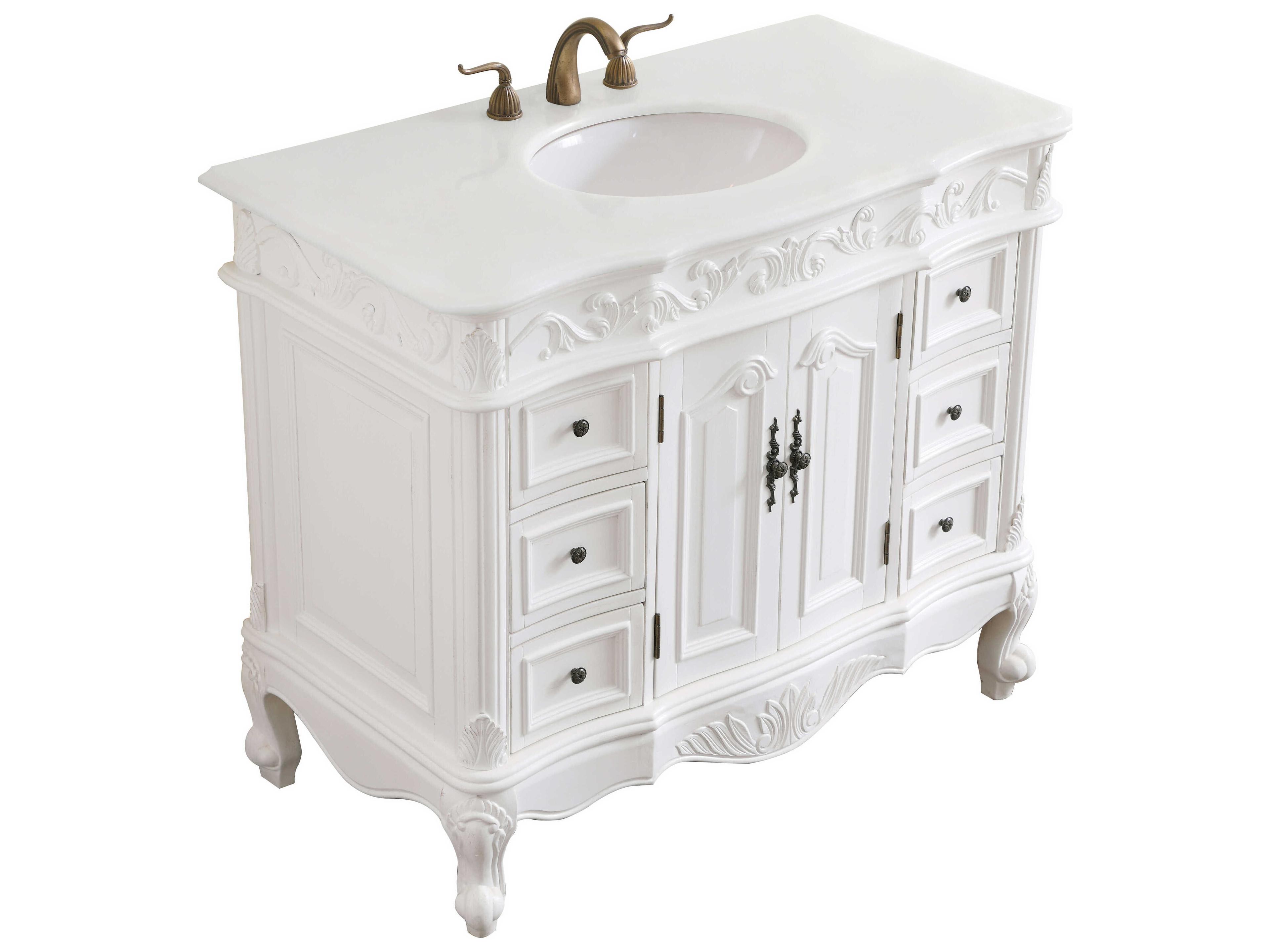 Elegant Lighting Oakland Antique White 42" Vanity with Ivory White Quartz Countertop