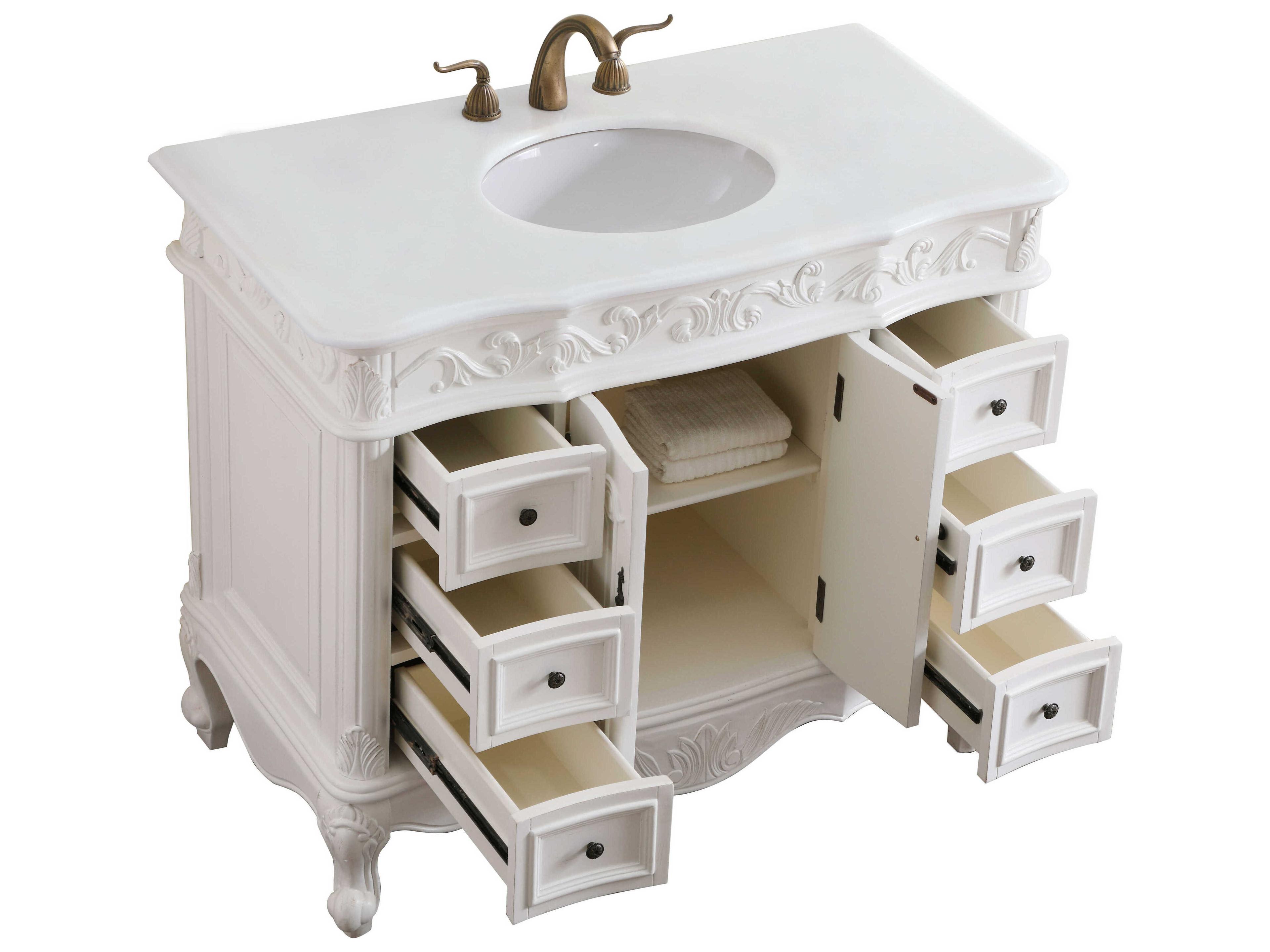 Elegant Lighting Oakland Antique White 42" Vanity with Ivory White Quartz Countertop