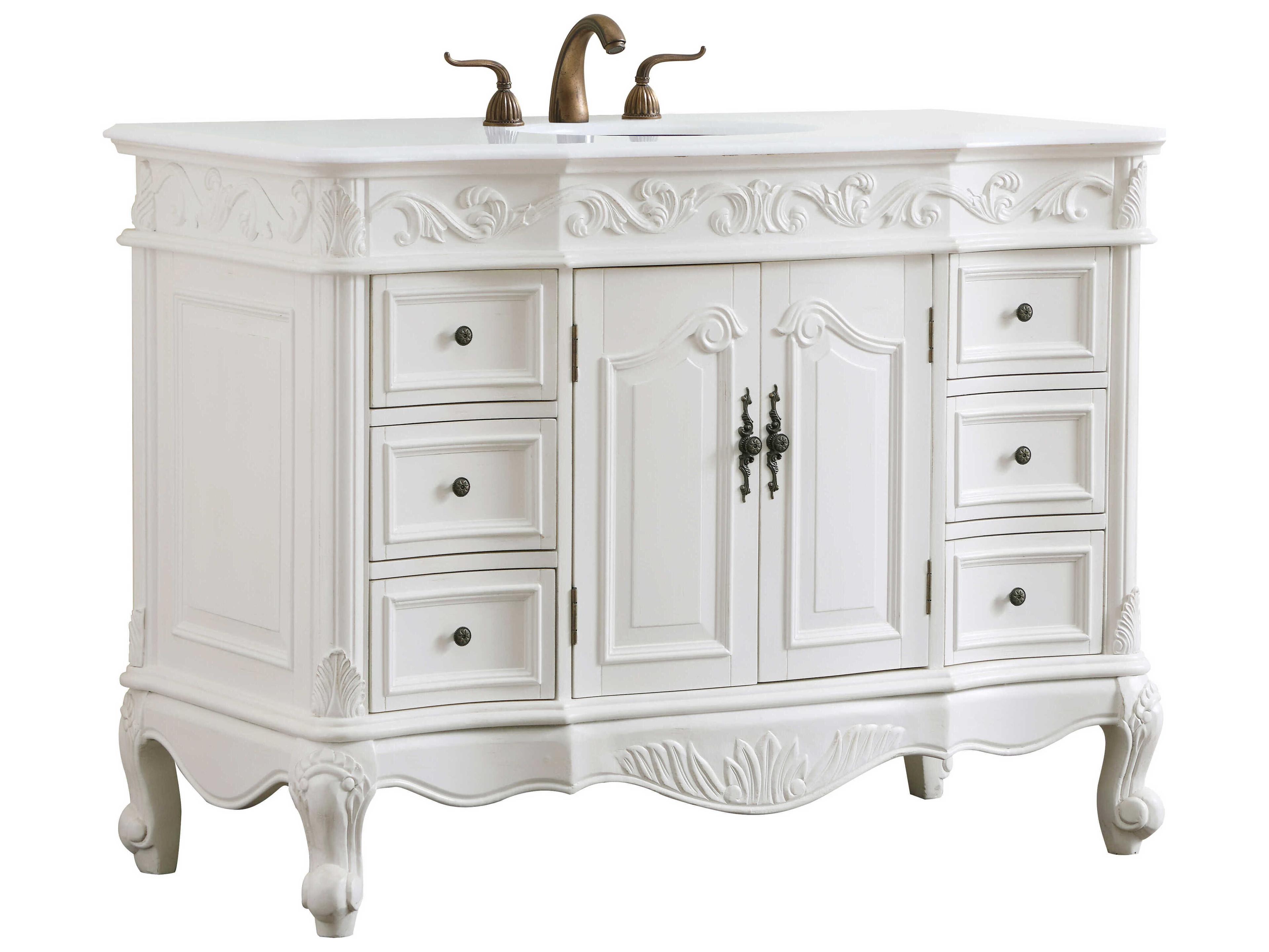 Elegant Lighting Oakland Antique White 48" Vanity with Ivory White Quartz Countertop