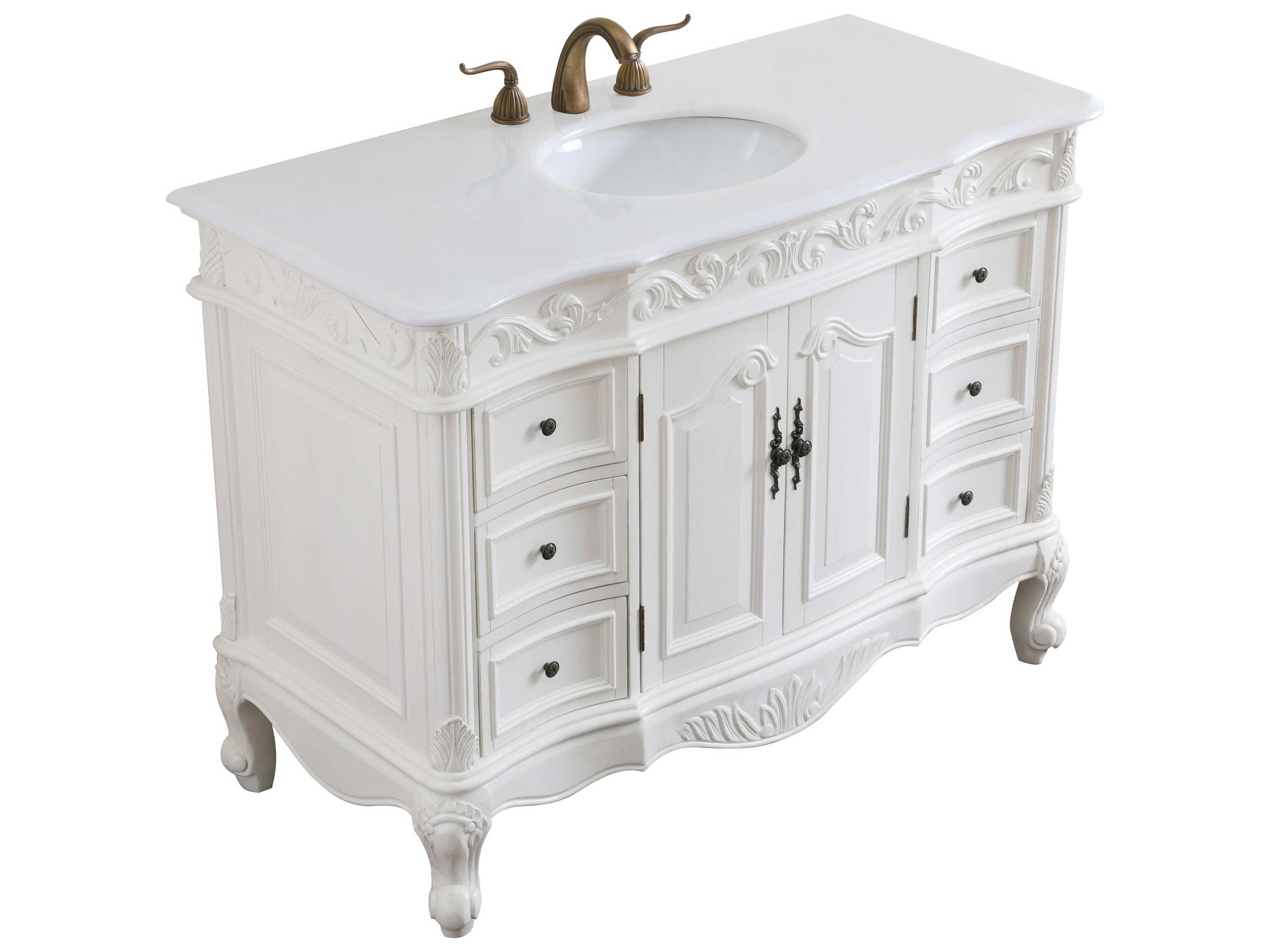 Elegant Lighting Oakland Antique White 48" Vanity with Ivory White Quartz Countertop