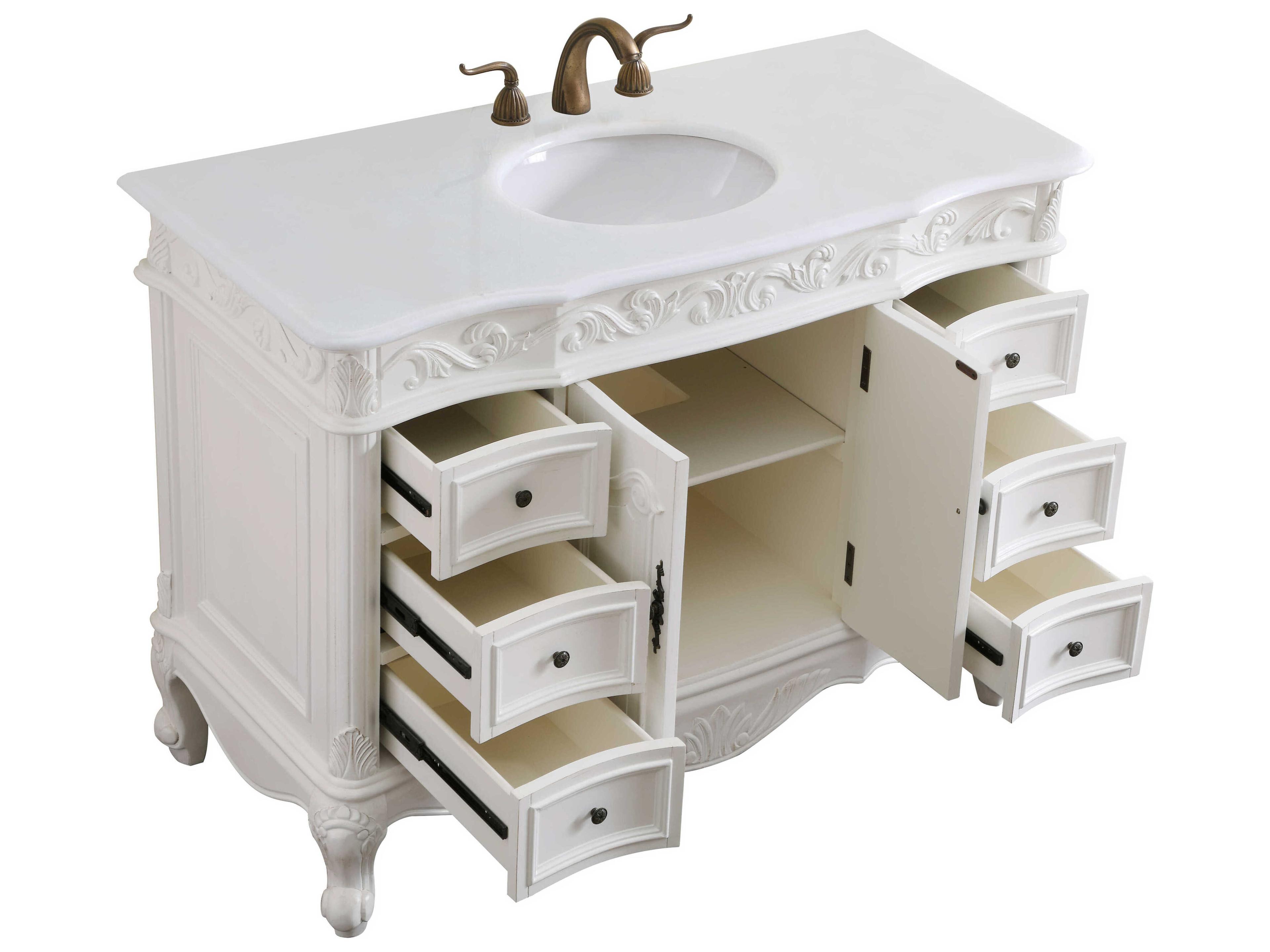 Elegant Lighting Oakland Antique White 48" Vanity with Ivory White Quartz Countertop