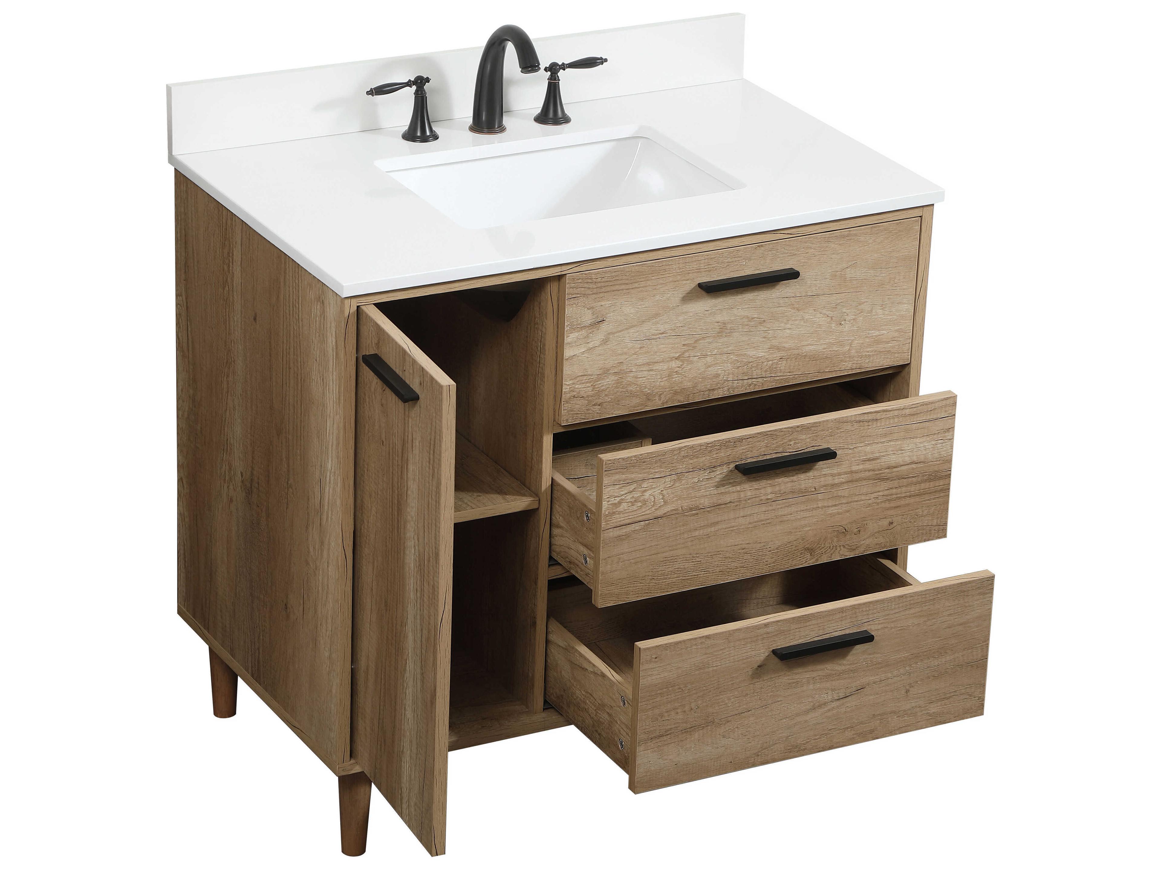 Elegant Lighting Baldwin Natural Oak 36" Vanity with Backsplash