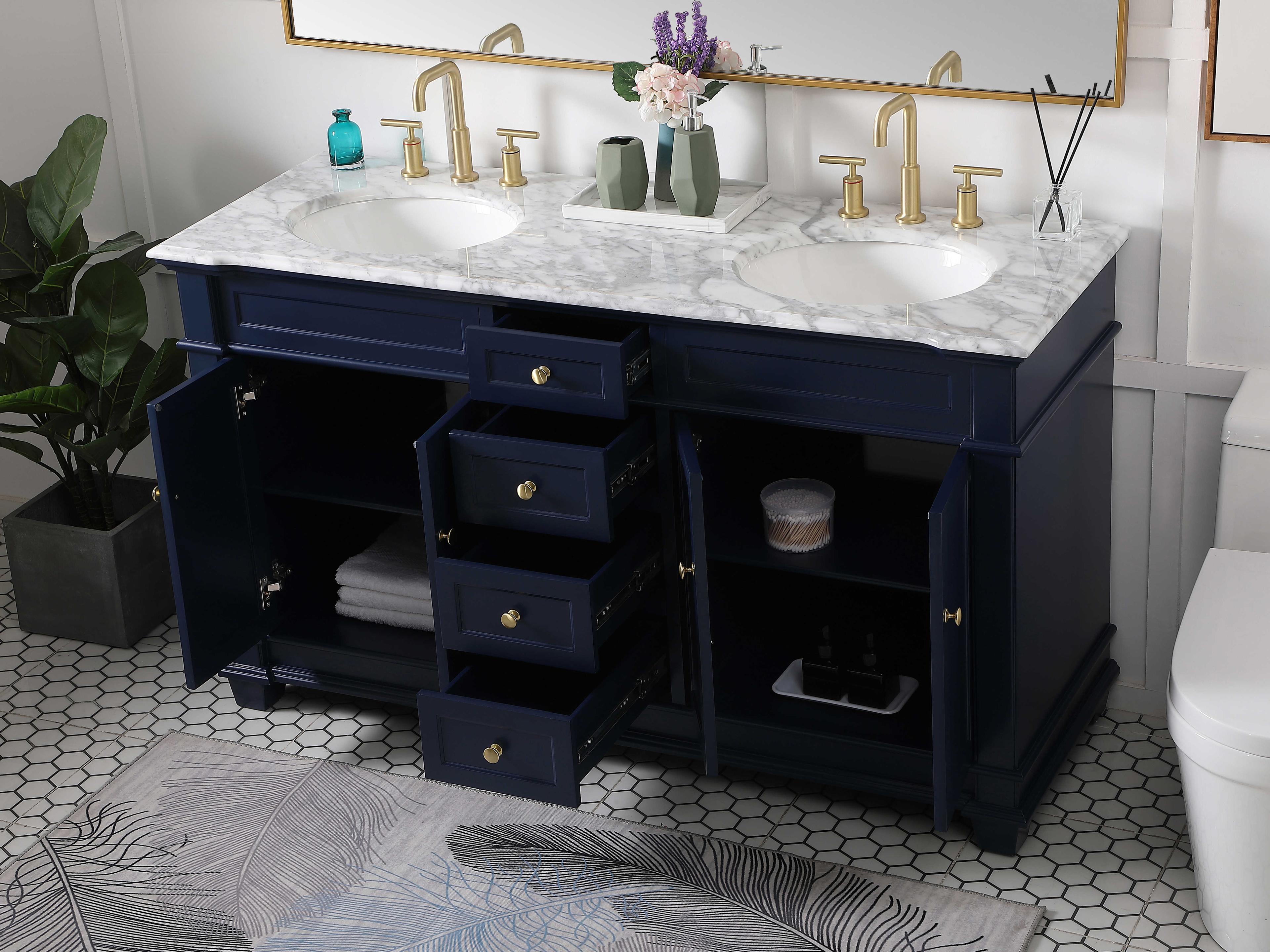 Elegant Lighting Wesley Blue 60" Vanity