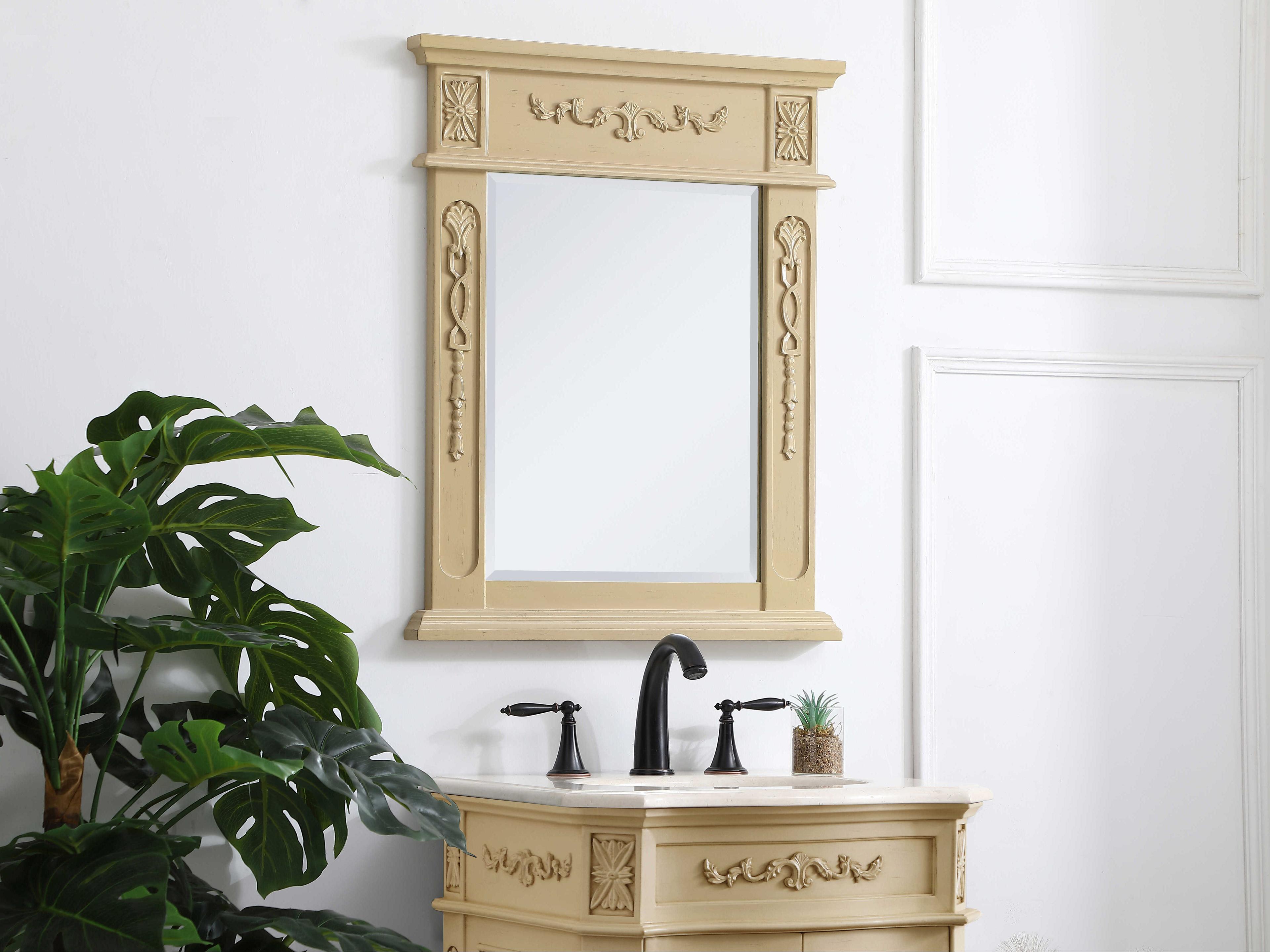 Elegant Lighting Lenora Light Antique Beige Rectangular Wall Mirror