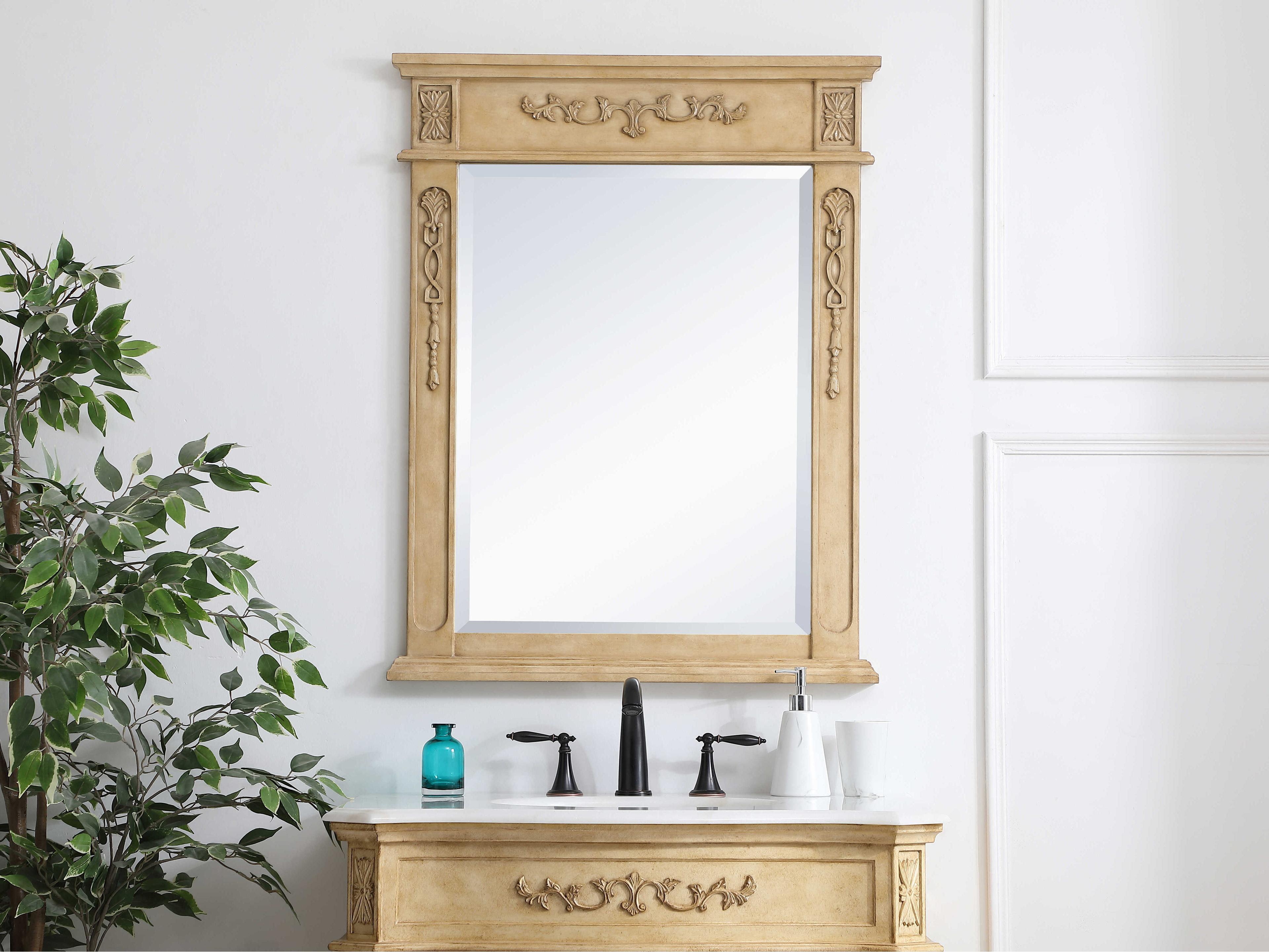 Elegant Lighting Lenora Antique Beige Rectangular Wall Mirror