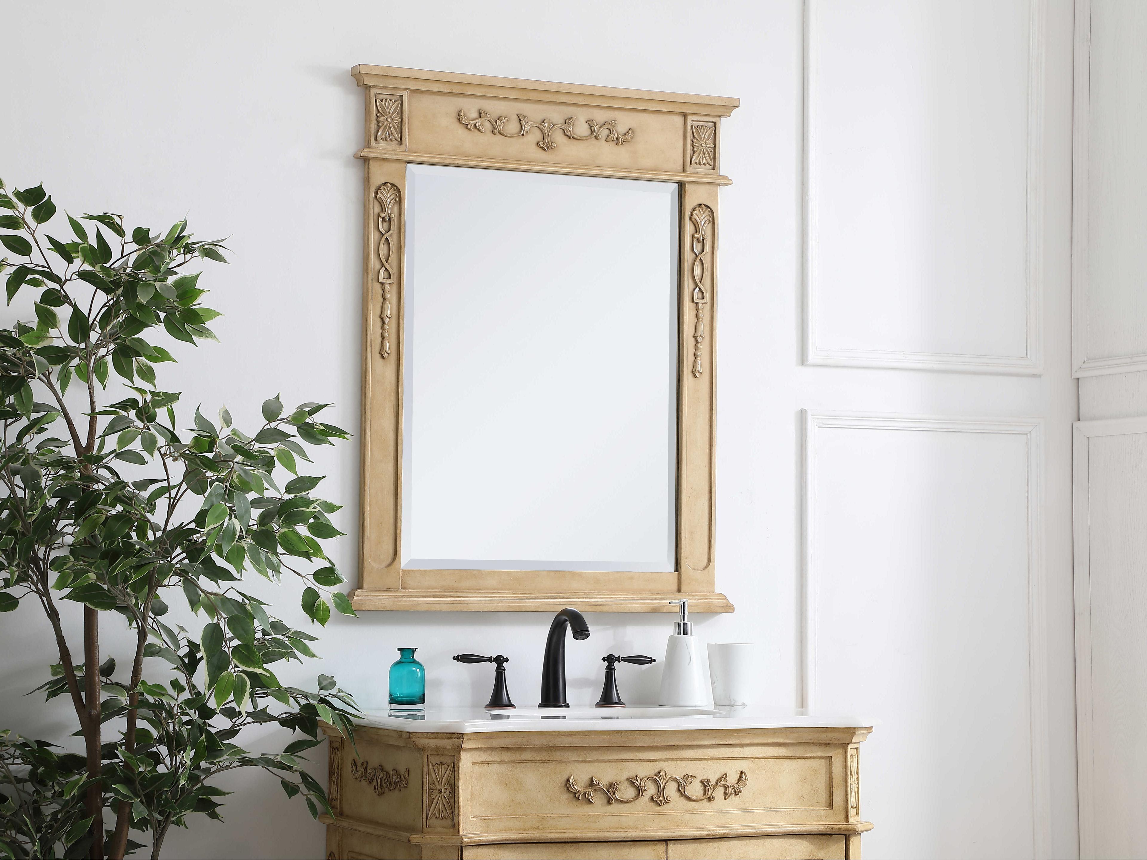 Elegant Lighting Lenora Antique Beige Rectangular Wall Mirror