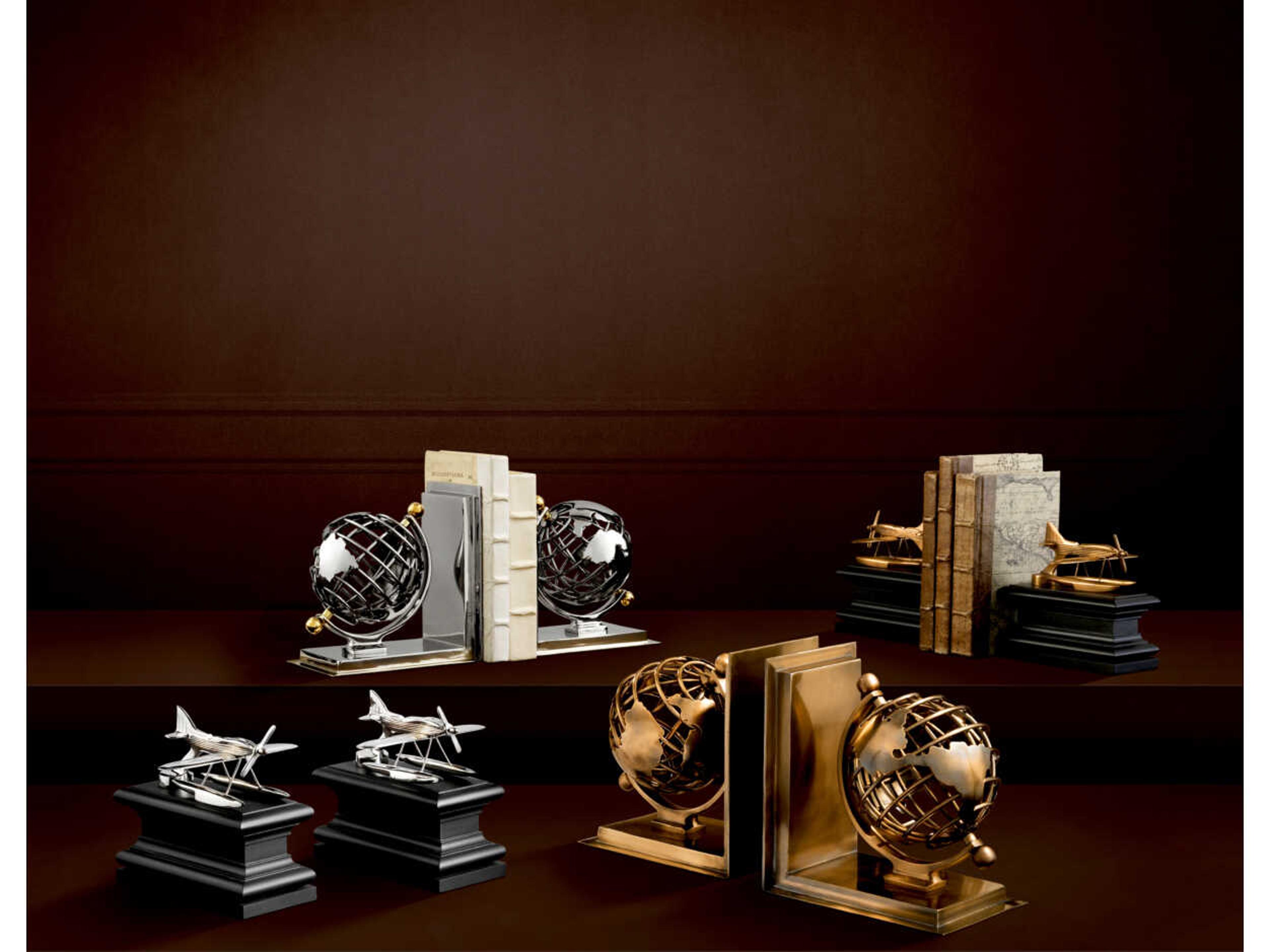 Eichholtz Globe Set of 2 Nickel Polished Brass Bookend