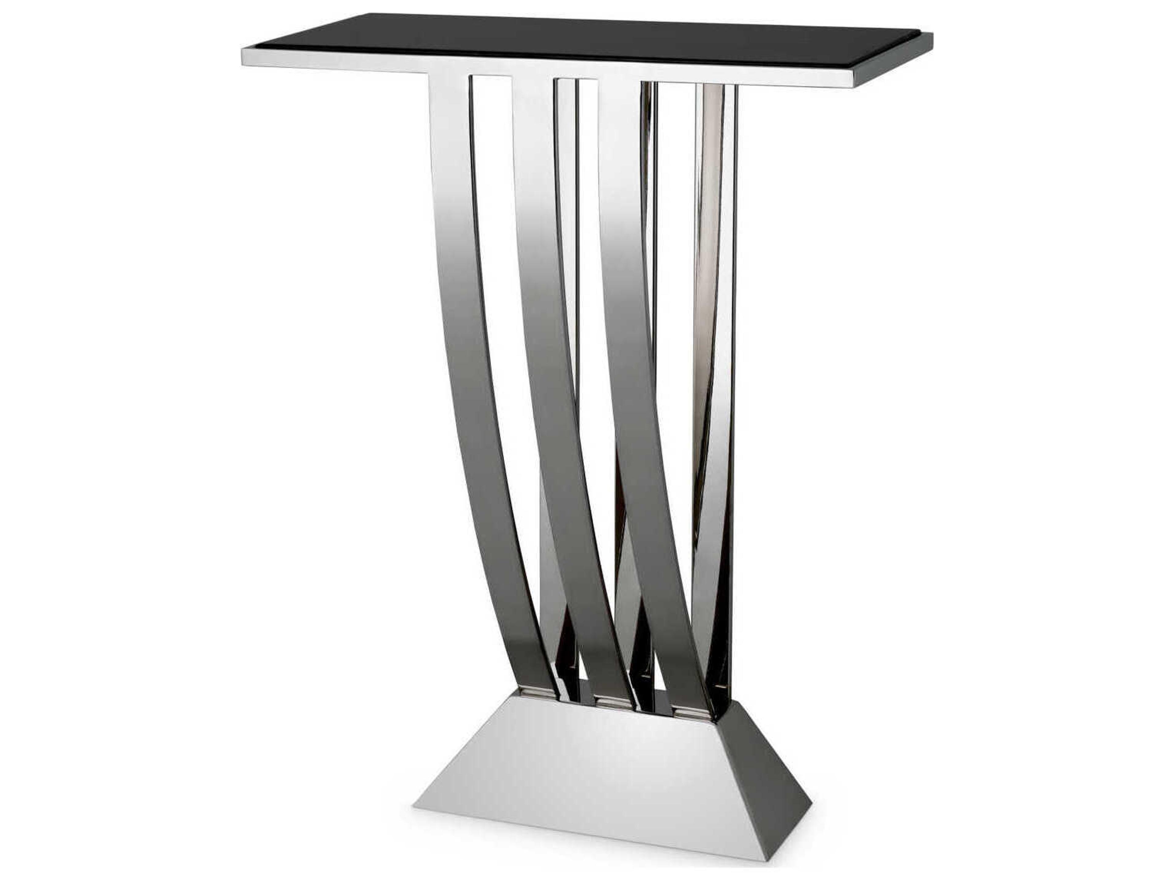 Beau Deco Console Table Polished Stainless Steel Black Marble