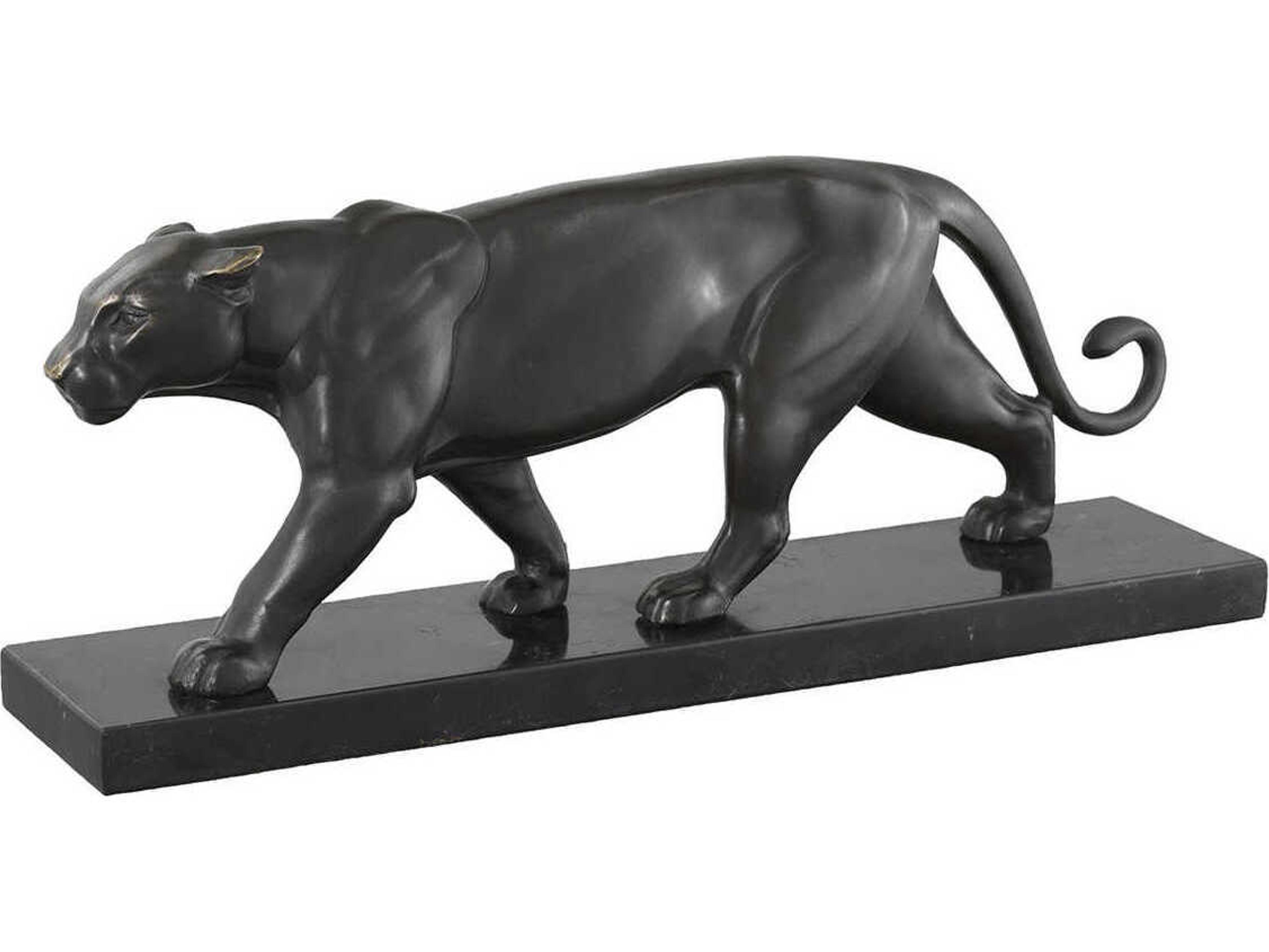 Bronze Patina On Marble Base Panther