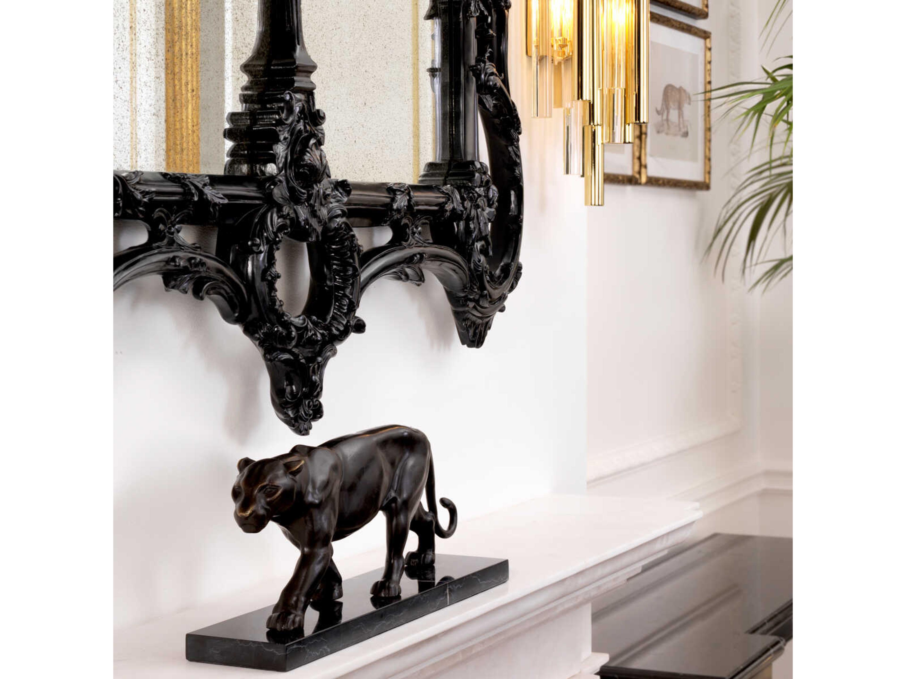 Eichholtz Bronze Patina On Marble Base Panther