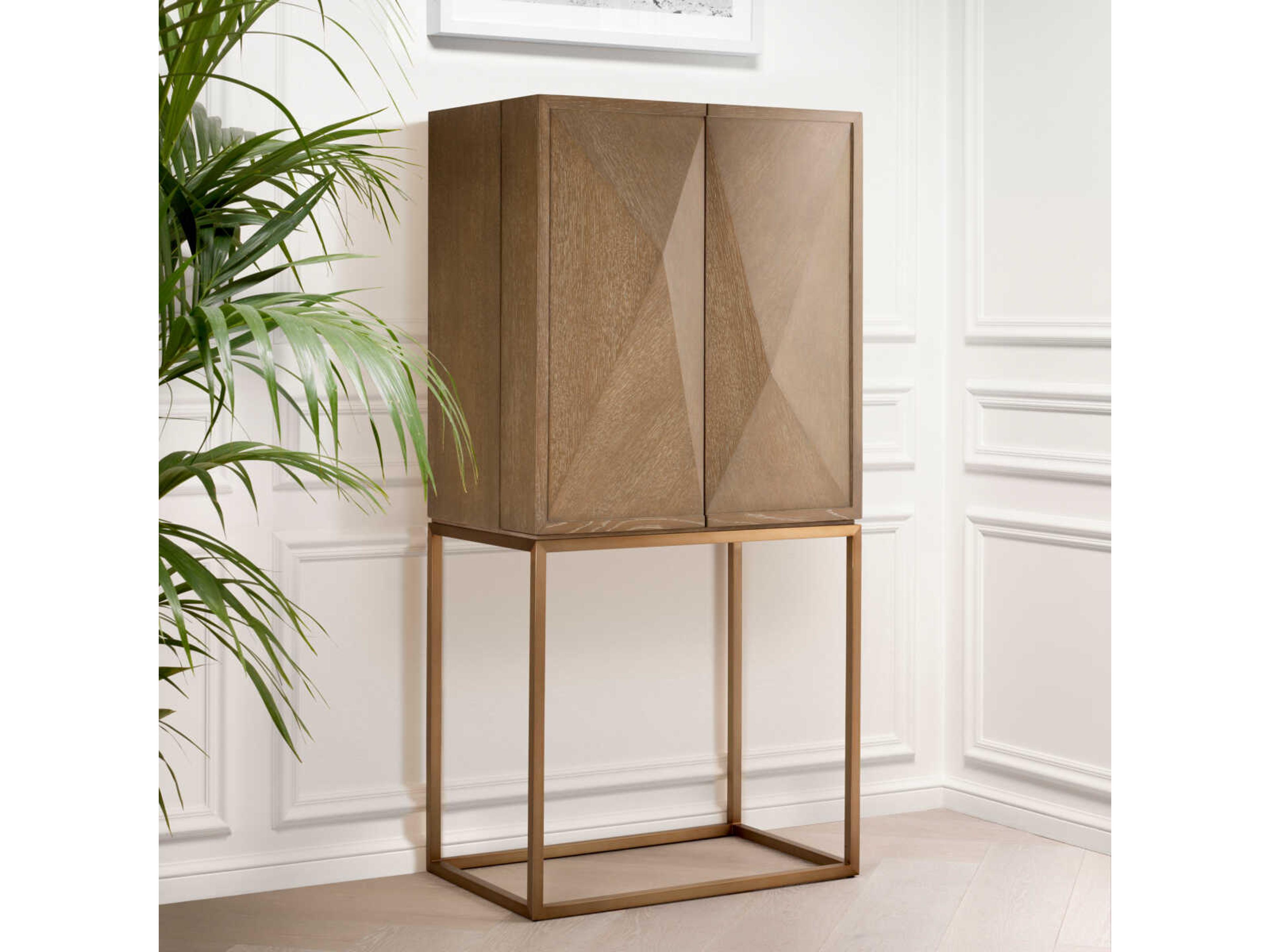 Eichholtz Highland Washed Oak Veneer Bar Cabinet