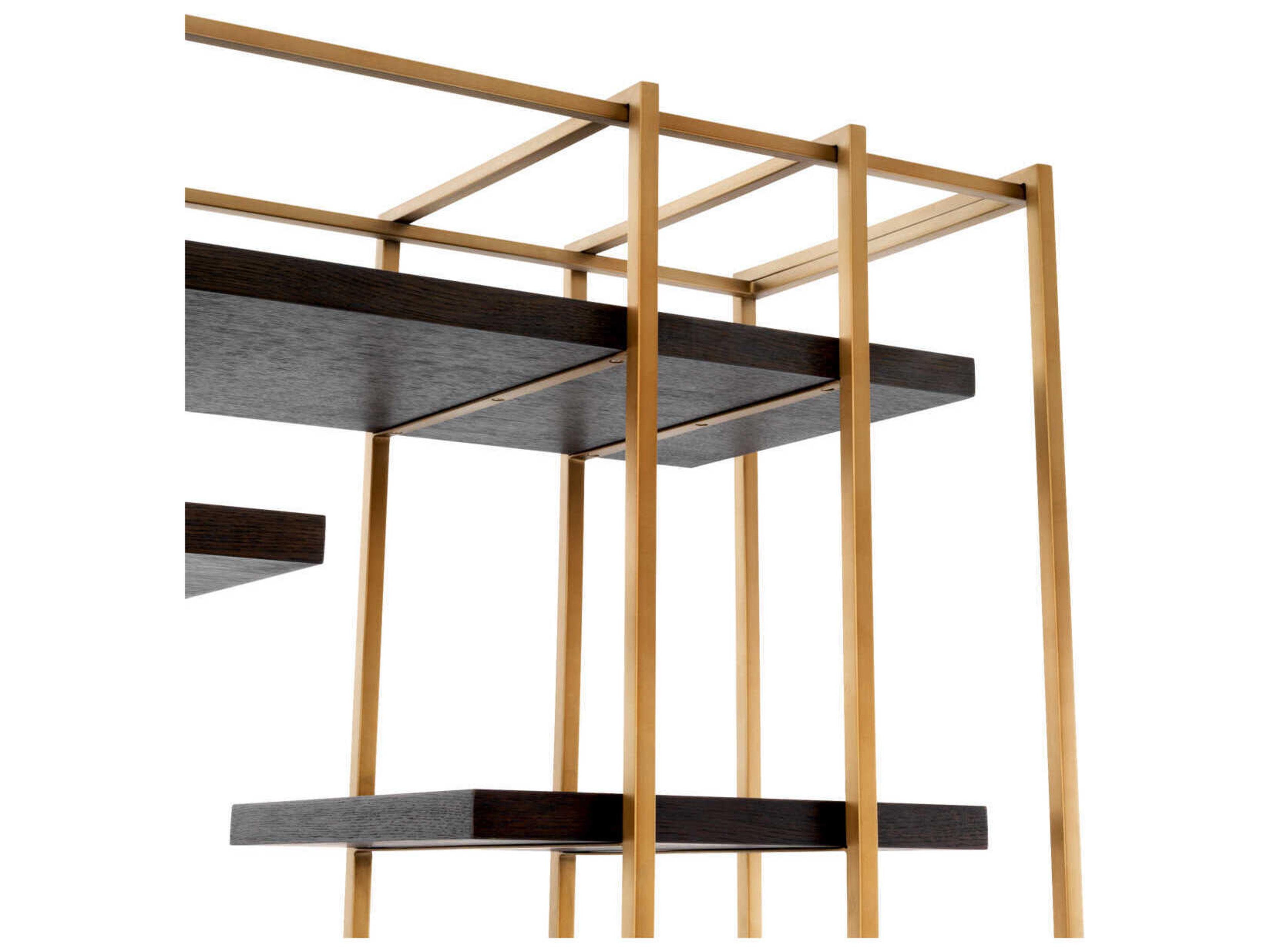 Eichholtz Ward Brushed Brass Mocha Oak Veneer Cabinet