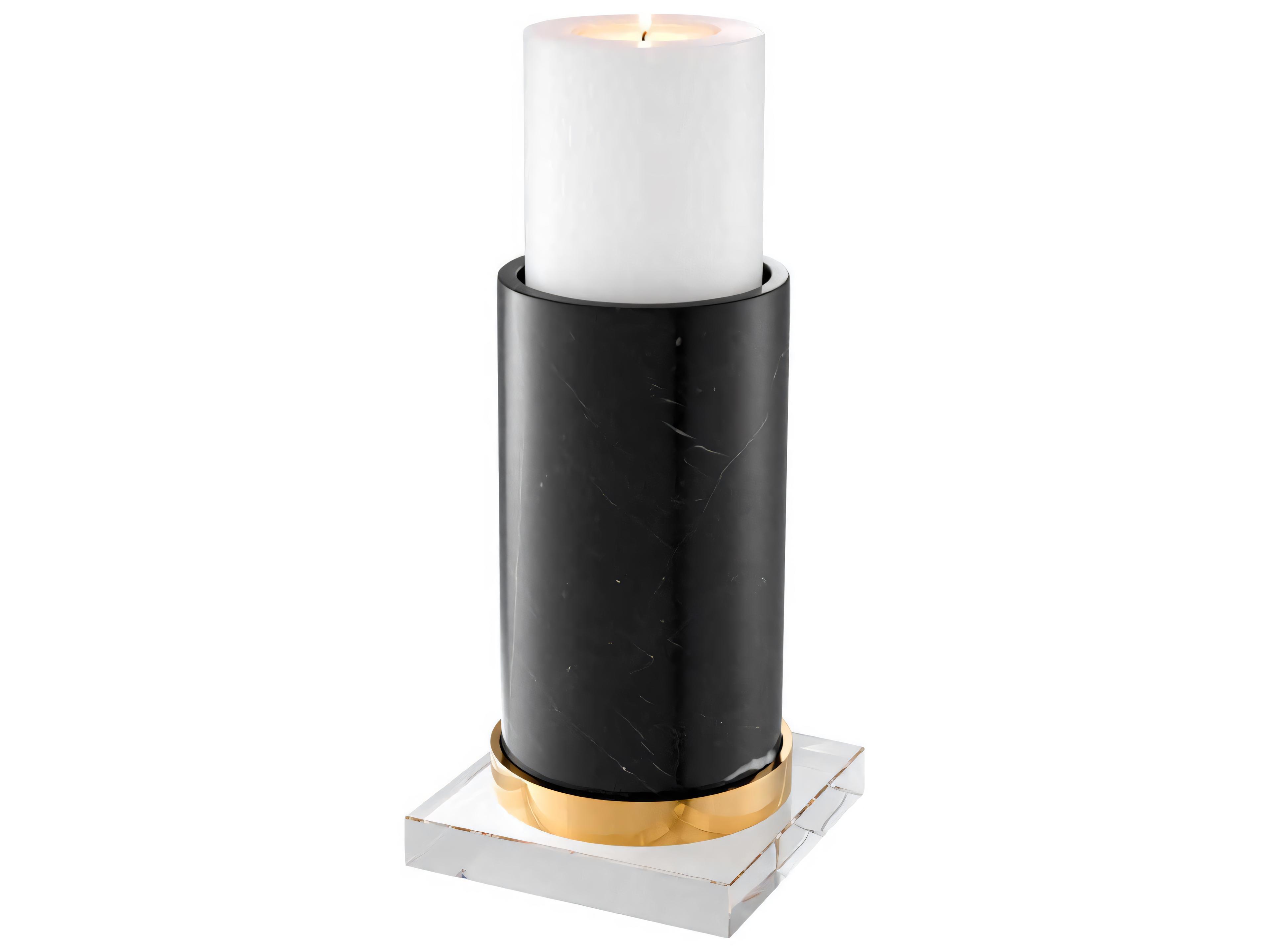 Whitby Crystal Glass Black Marble Gold Candle Holder