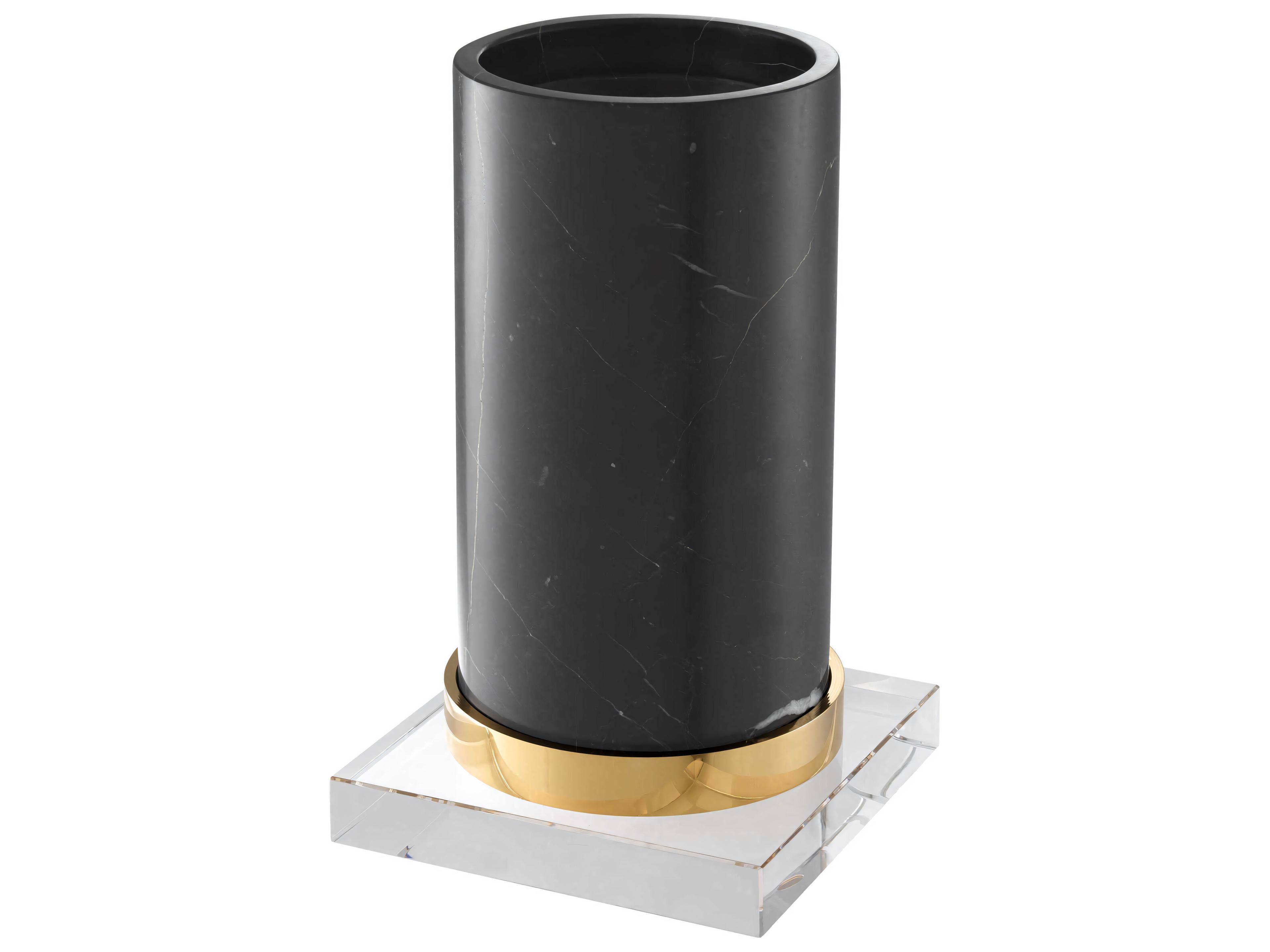 Eichholtz Whitby Crystal Glass Black Marble Gold Candle Holder