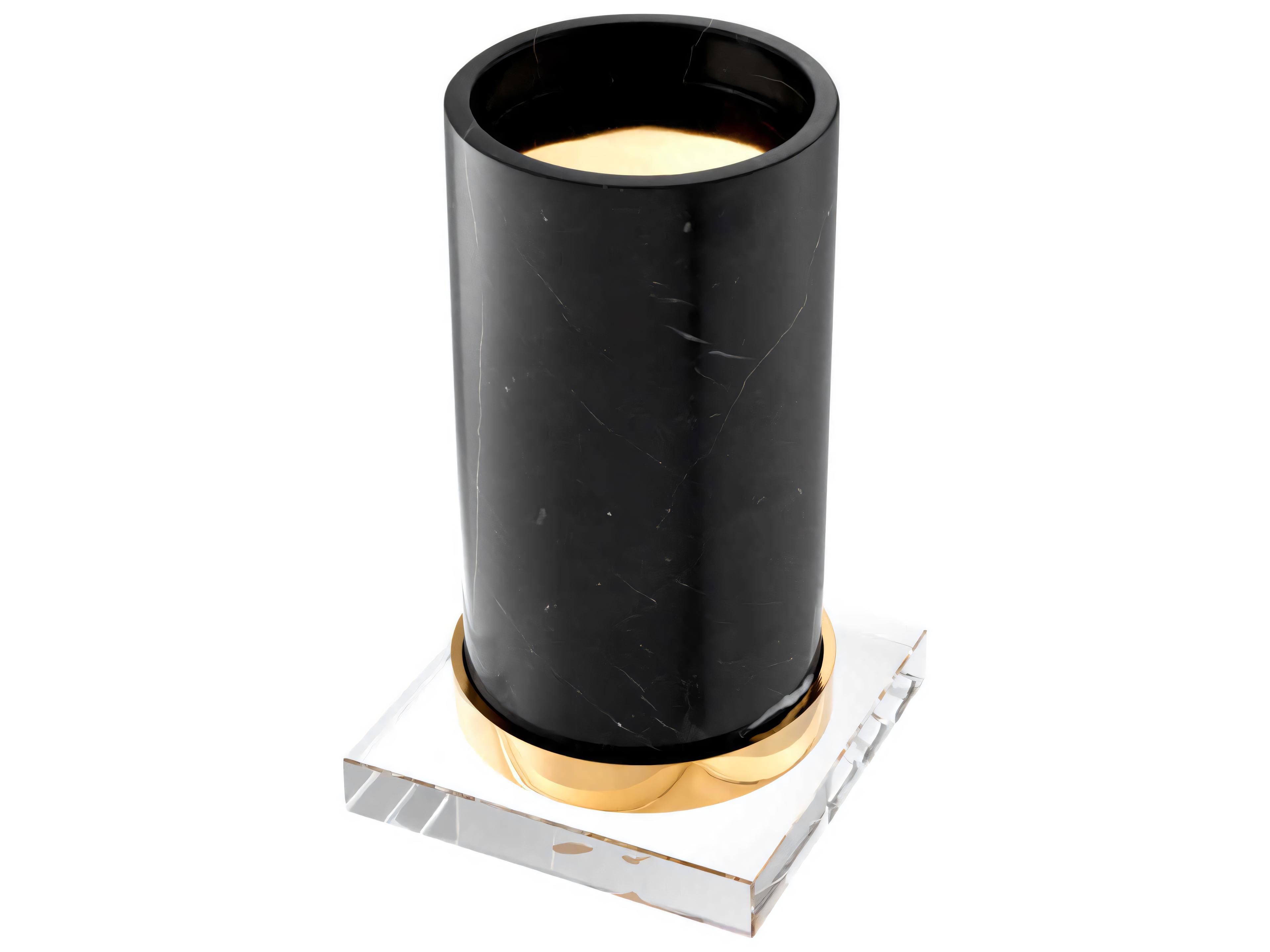 Eichholtz Whitby Crystal Glass Black Marble Gold Candle Holder