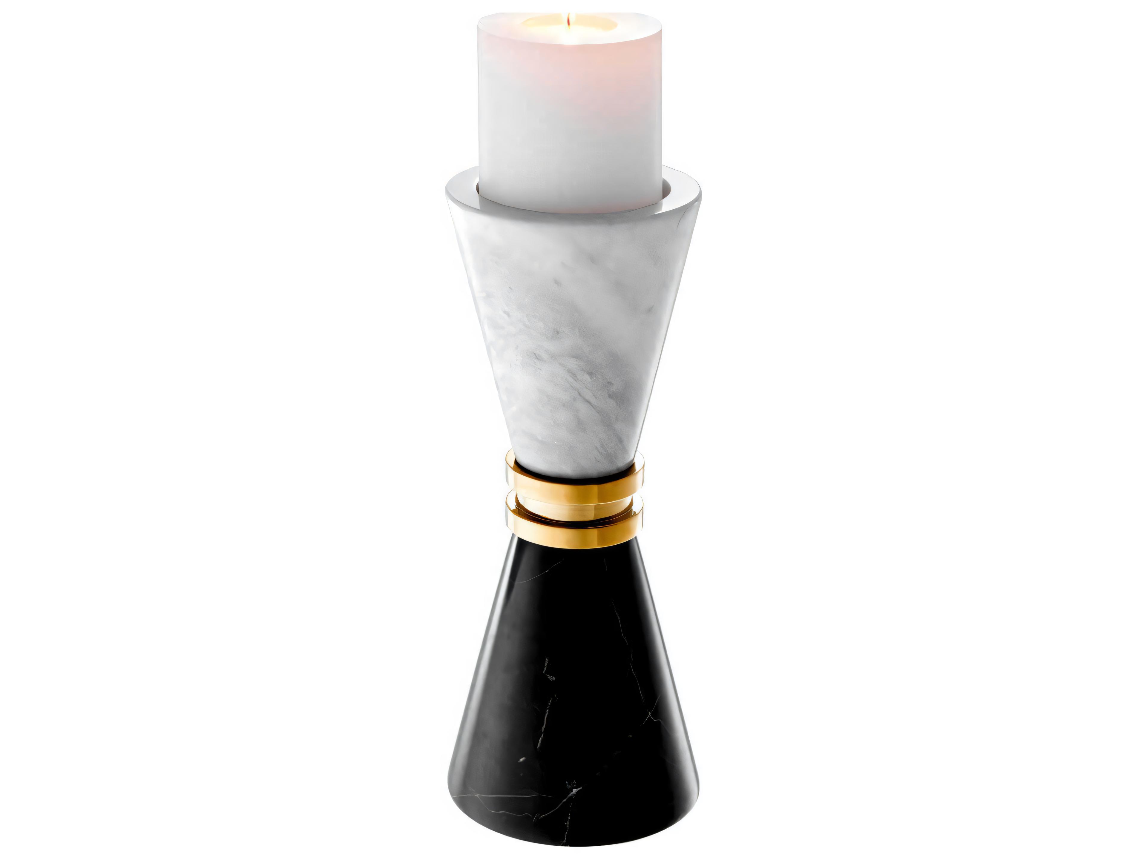 Diabolo Black/White Marble Candle Holder