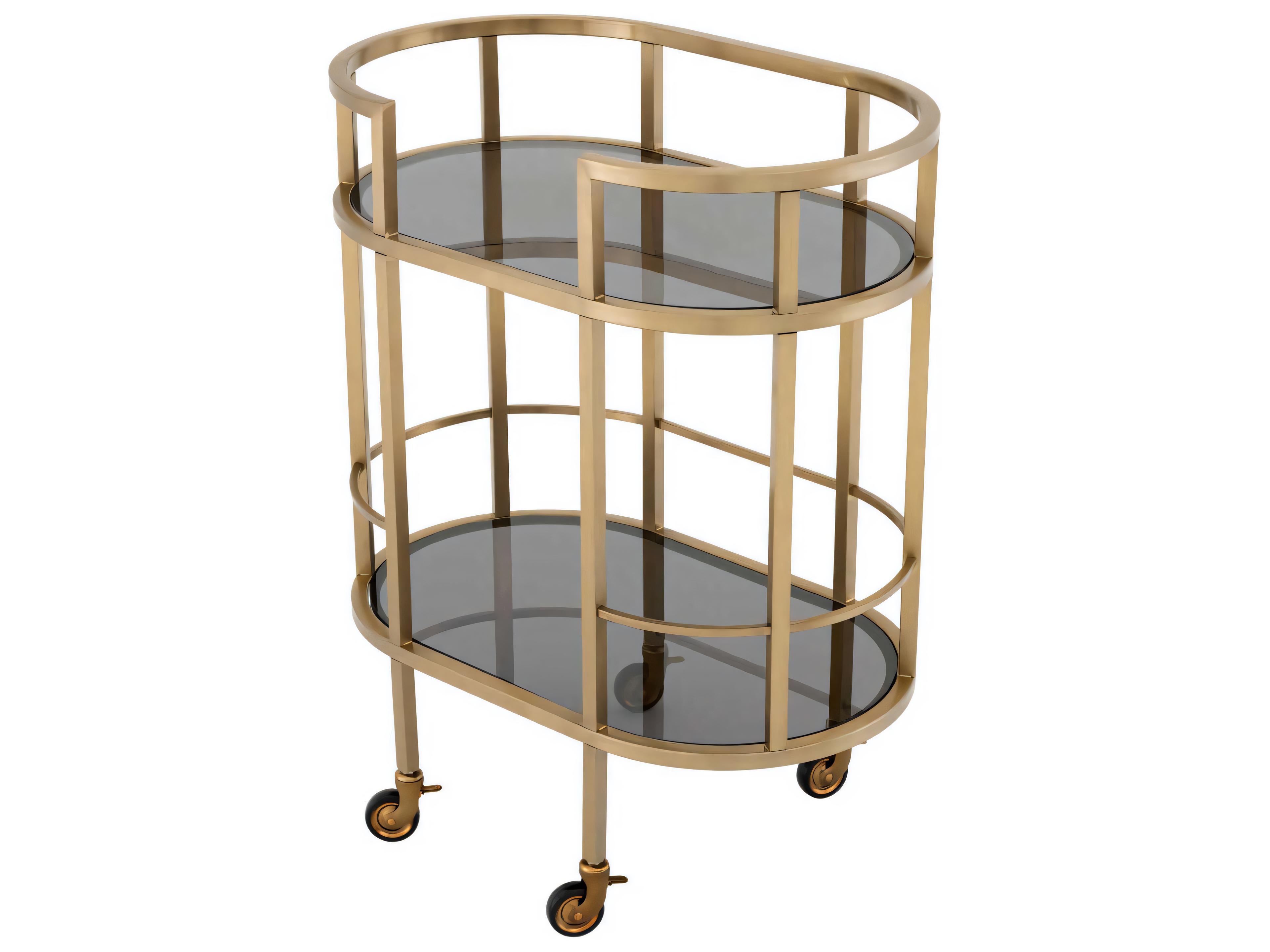 Eichholtz Townhouse Brushed Brass Smoke Glass Trolley