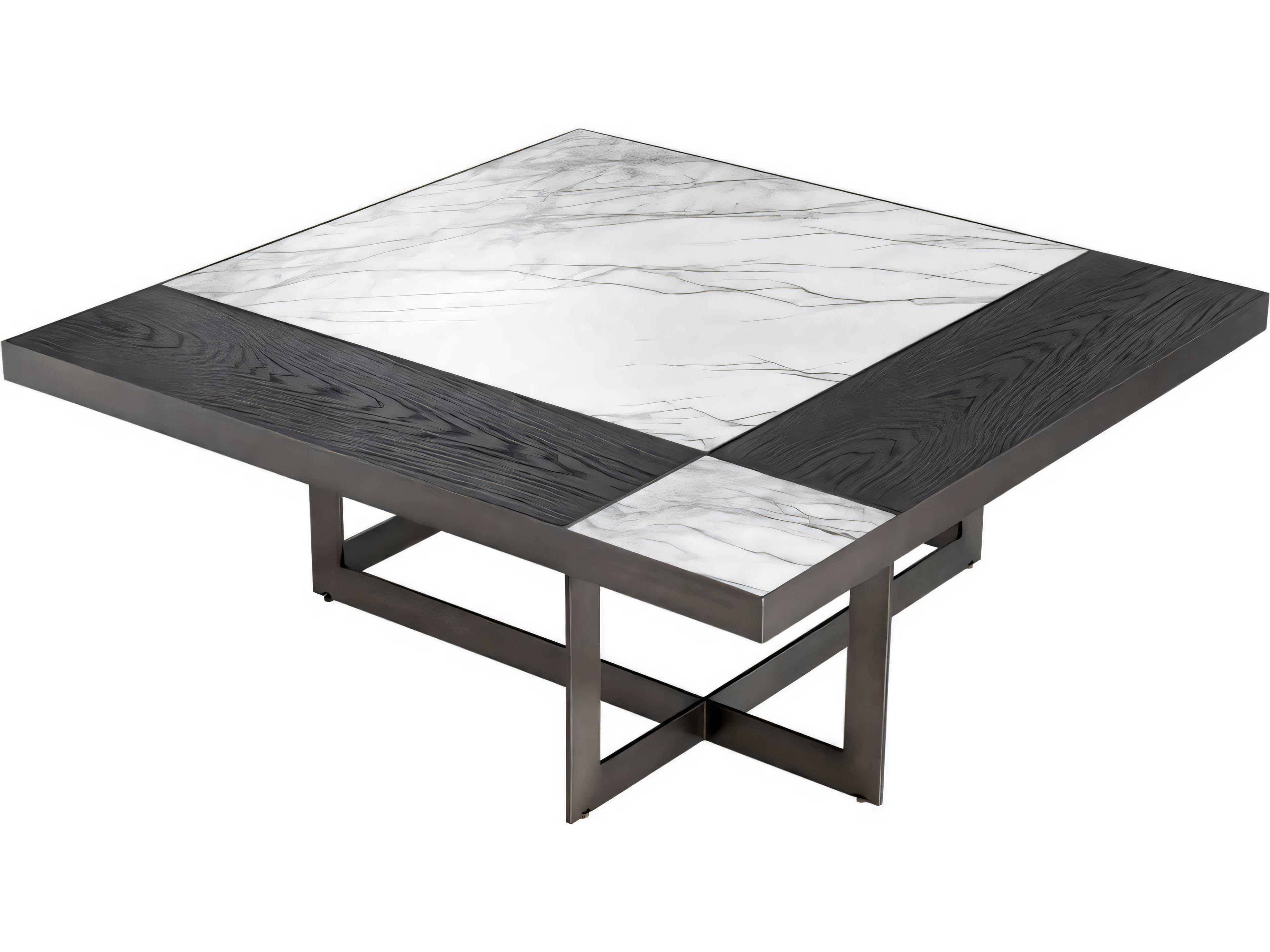 Eichholtz Hermoza Mocha Crown Oak Veneer Bronze Coffee Table