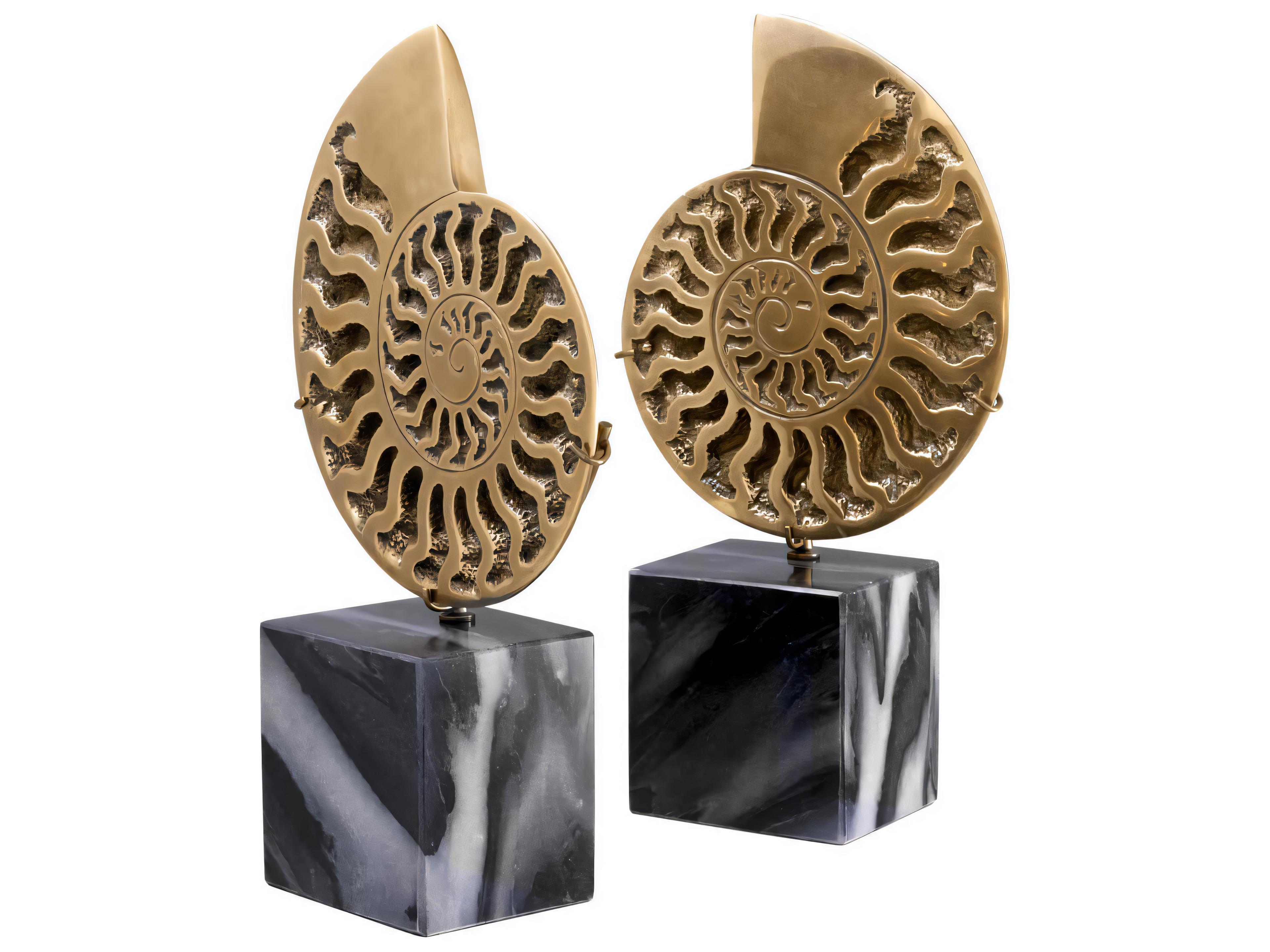 Eichholtz Ammonite Vintage Brass Object Set of 2