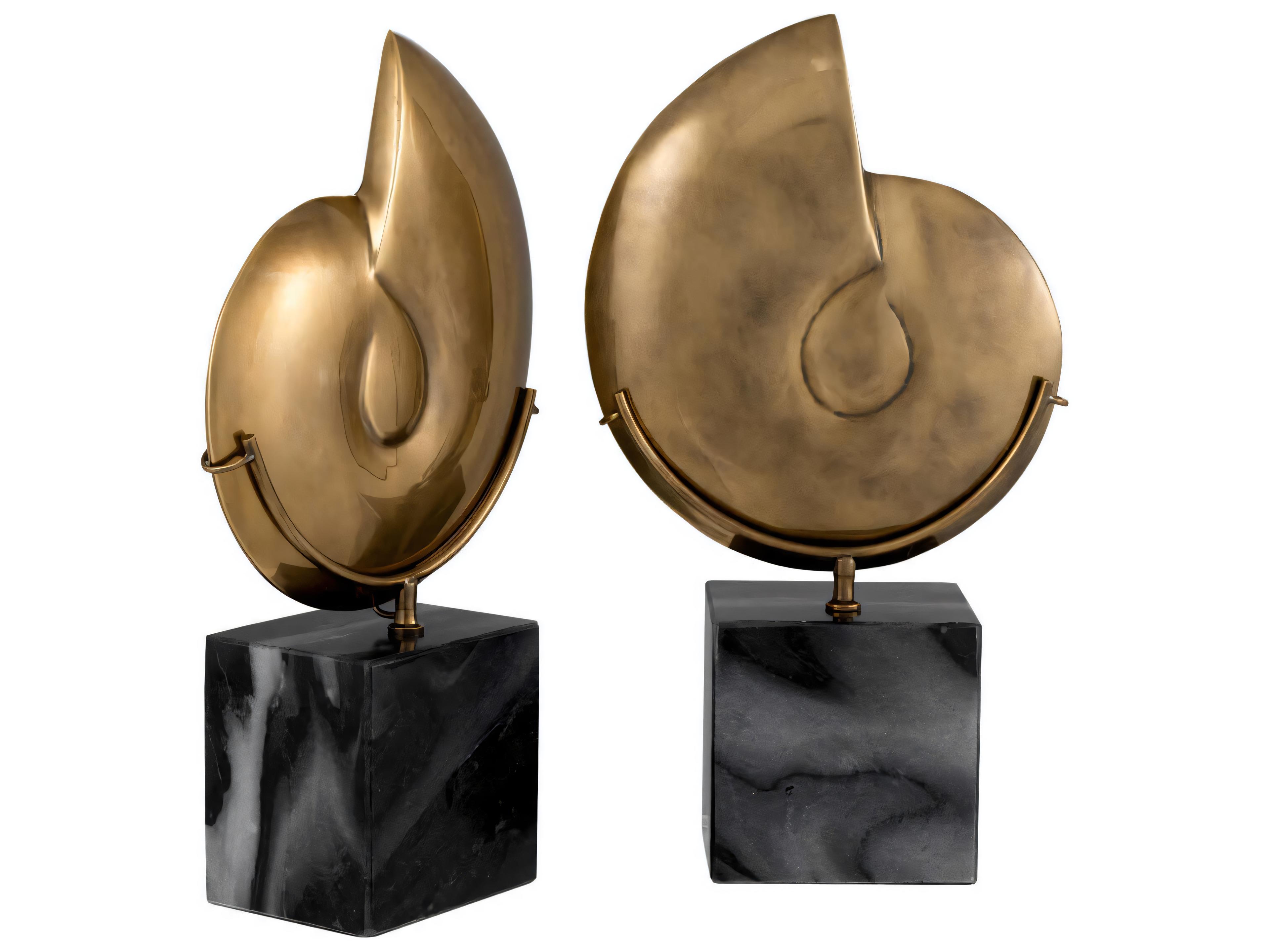 Eichholtz Ammonite Vintage Brass Object Set of 2