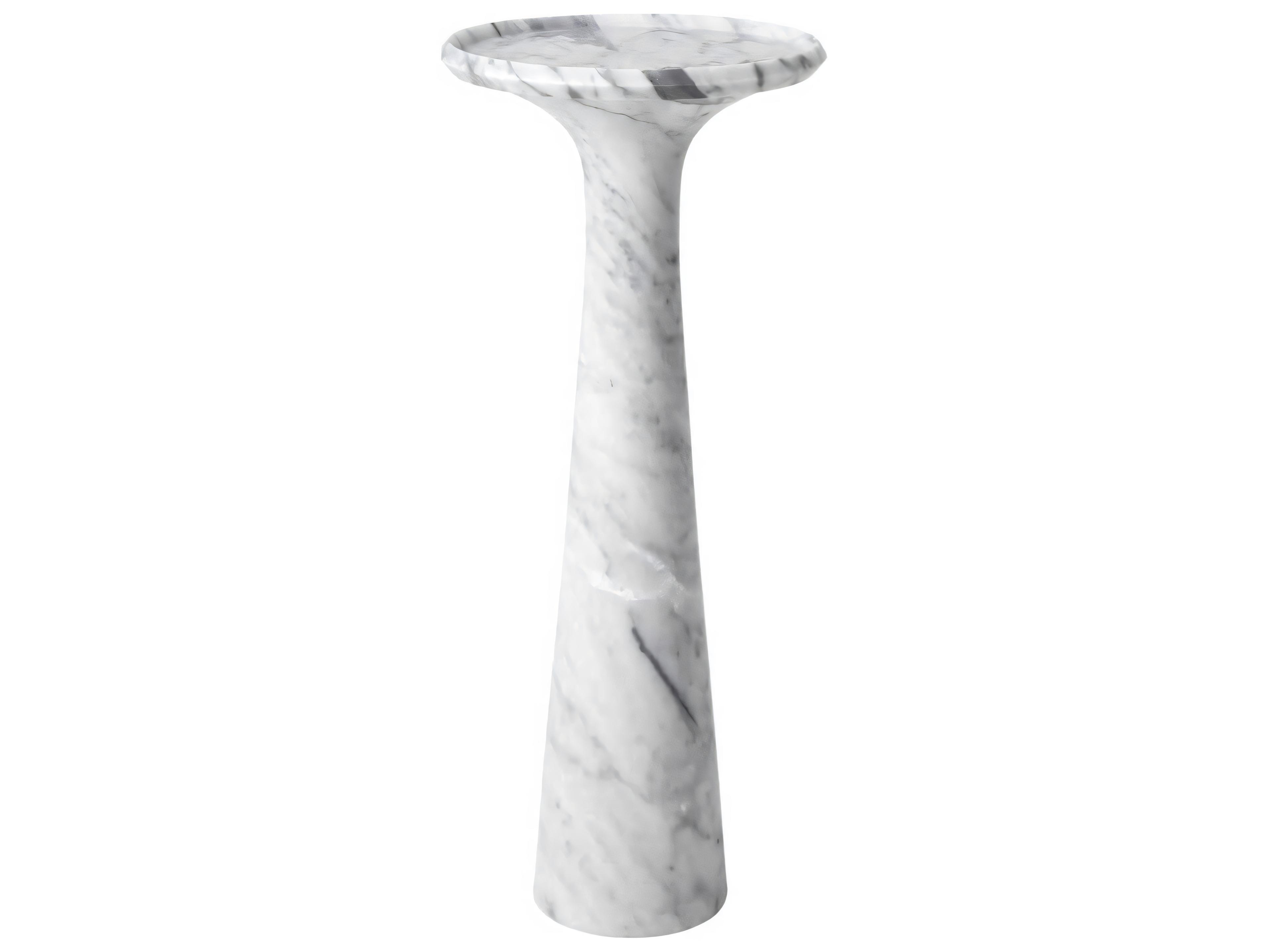 Pompano High White Carrera Marble Side Table