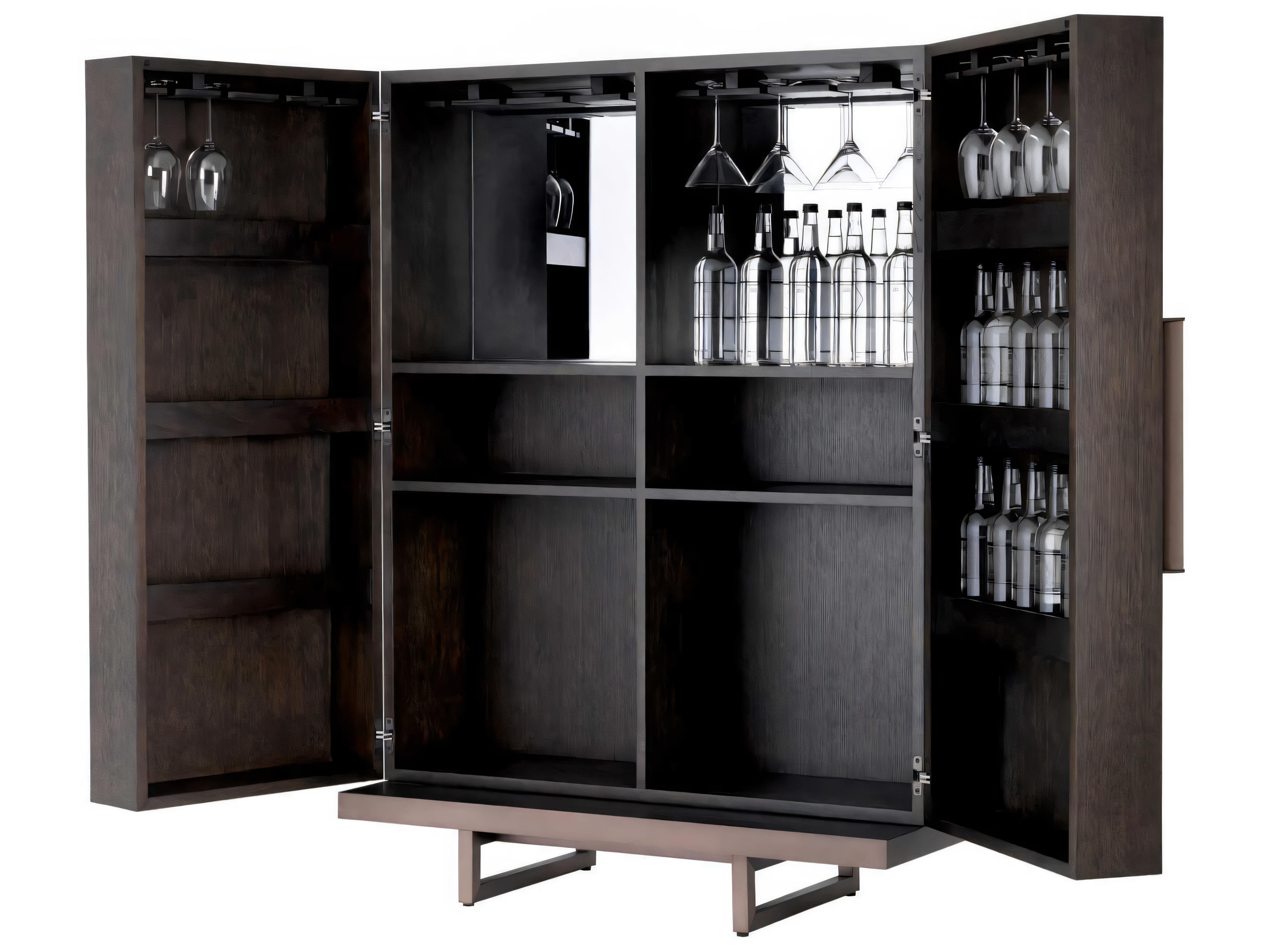 Eichholtz Harrison Mocha Str Oak Ven Med Bronze Bar Cabinet