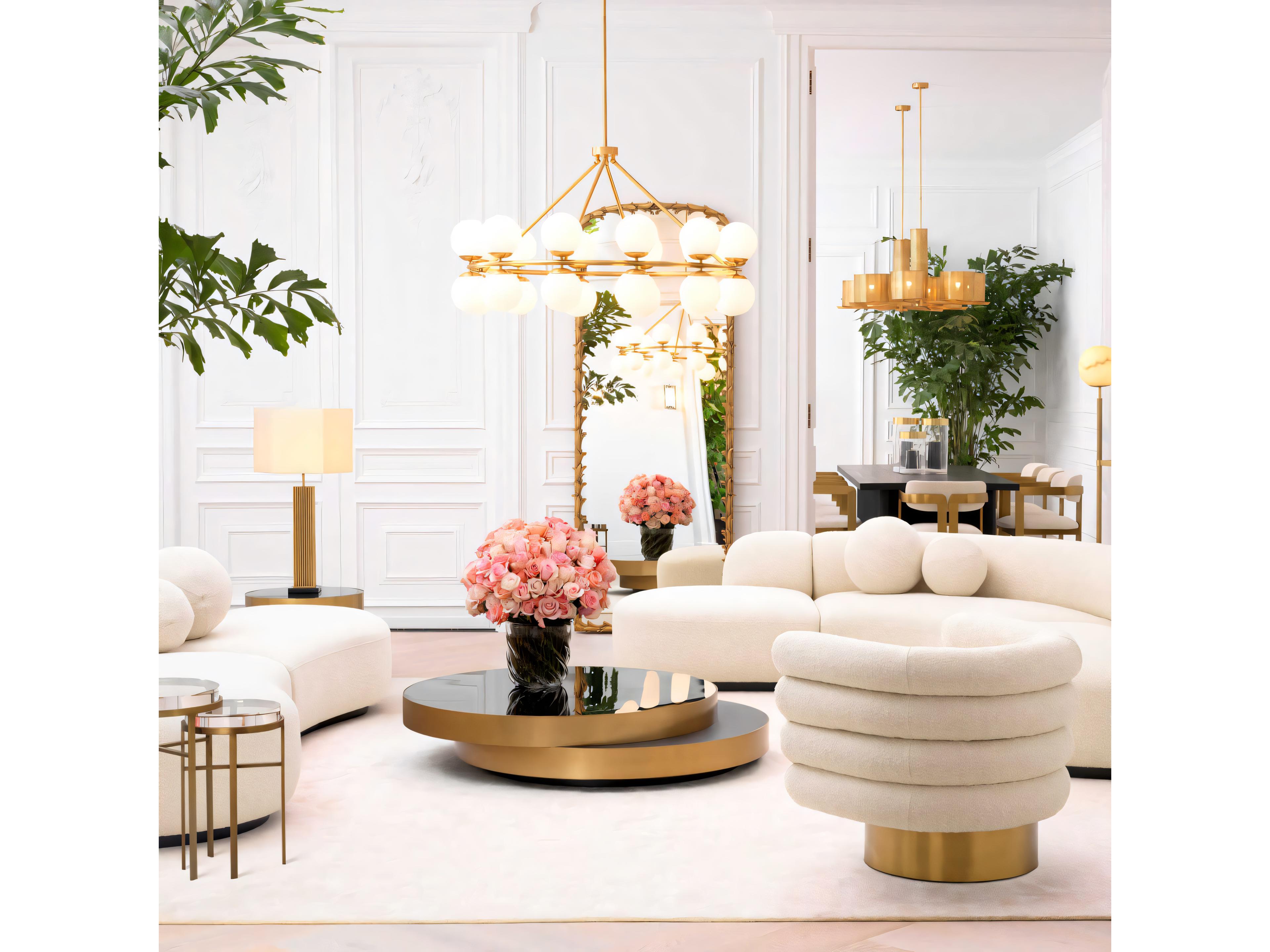 Eichholtz Griffith Charcoal Grey Oak Veneer Brushed Brass Black Glass Coffee Table