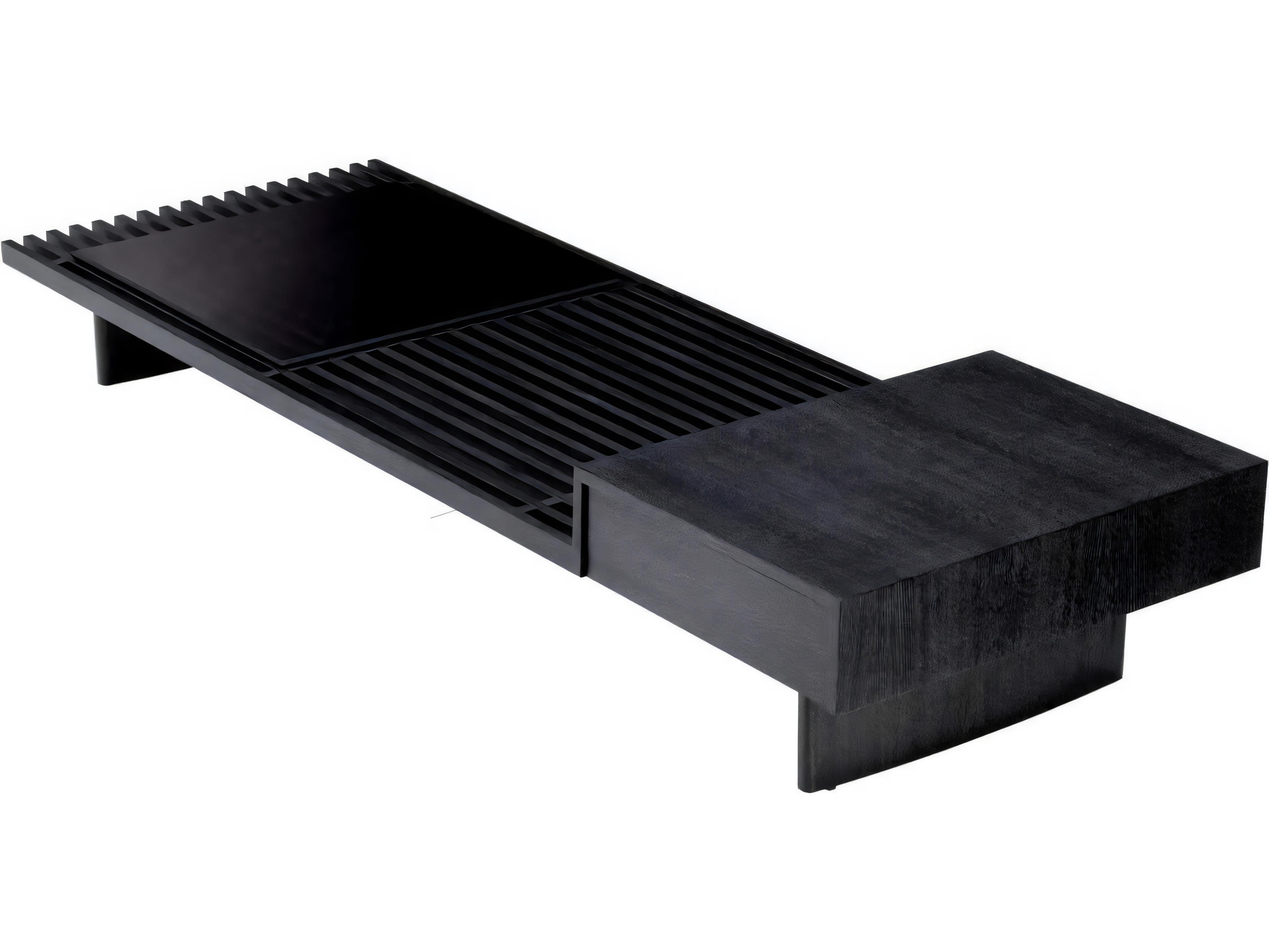 Eichholtz The Crest Charcoal Grey Oak Veneer Incl Glass Top Coffee Table