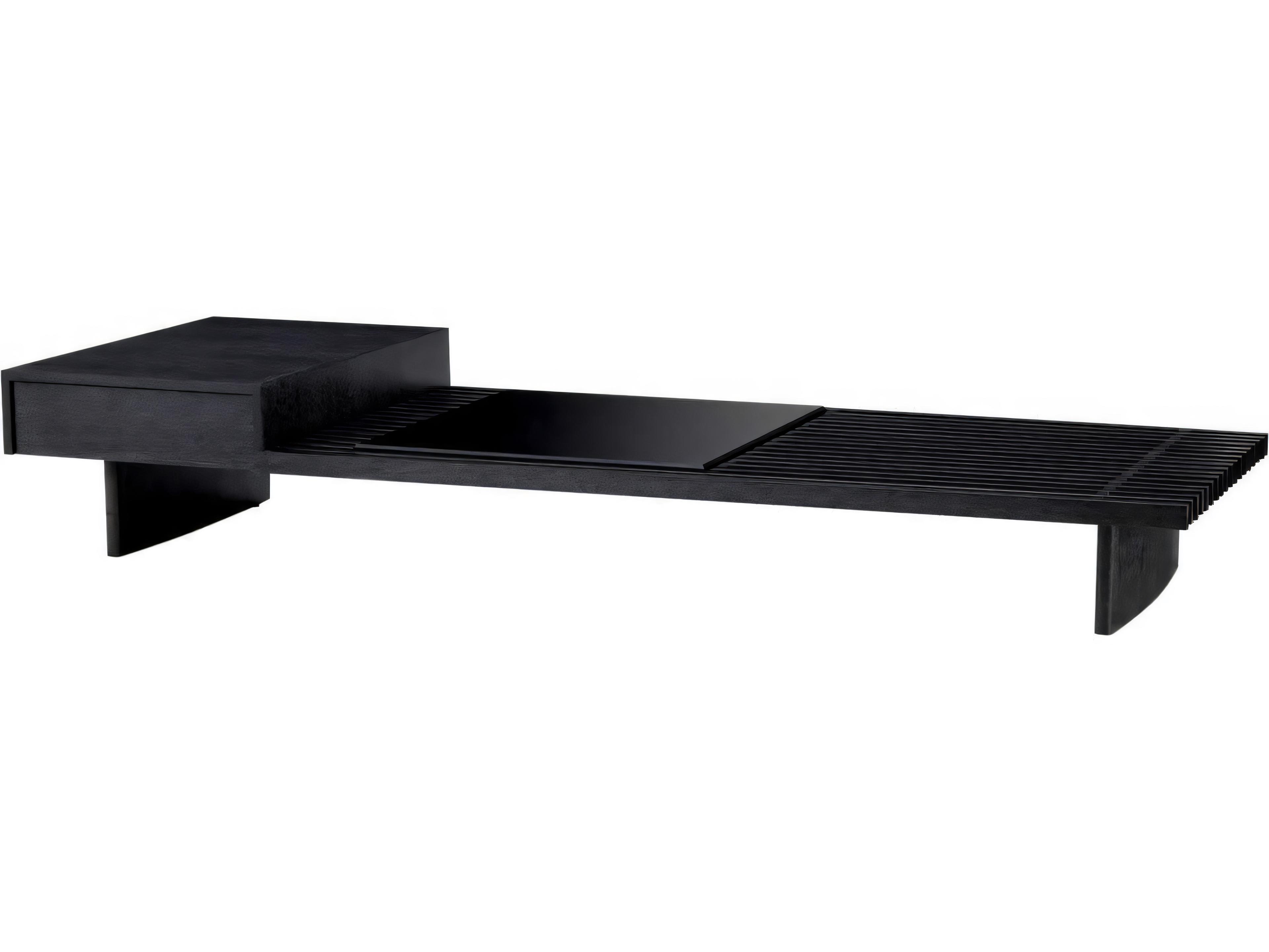 Eichholtz The Crest Charcoal Grey Oak Veneer Incl Glass Top Coffee Table