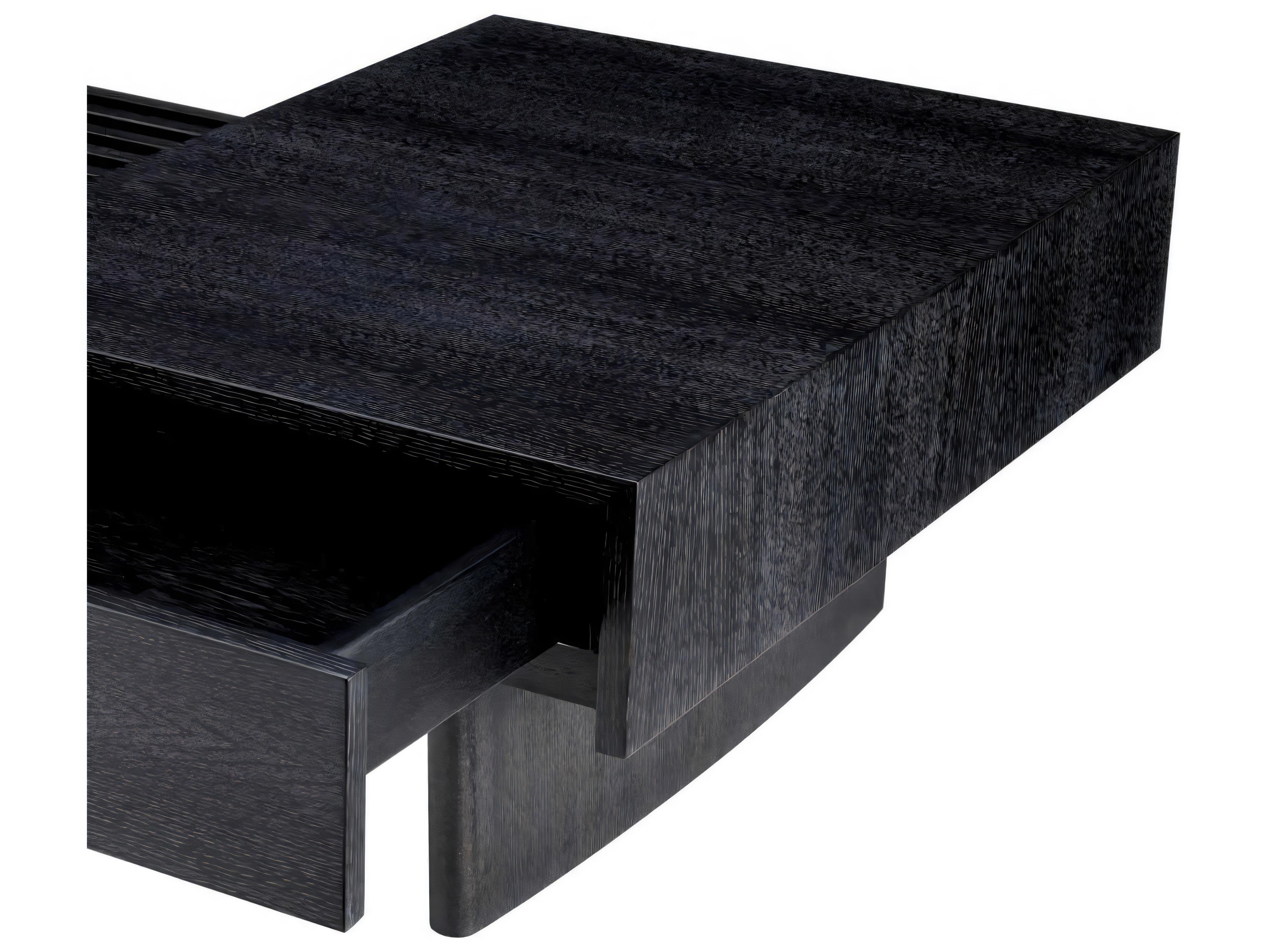 Eichholtz The Crest Charcoal Grey Oak Veneer Incl Glass Top Coffee Table