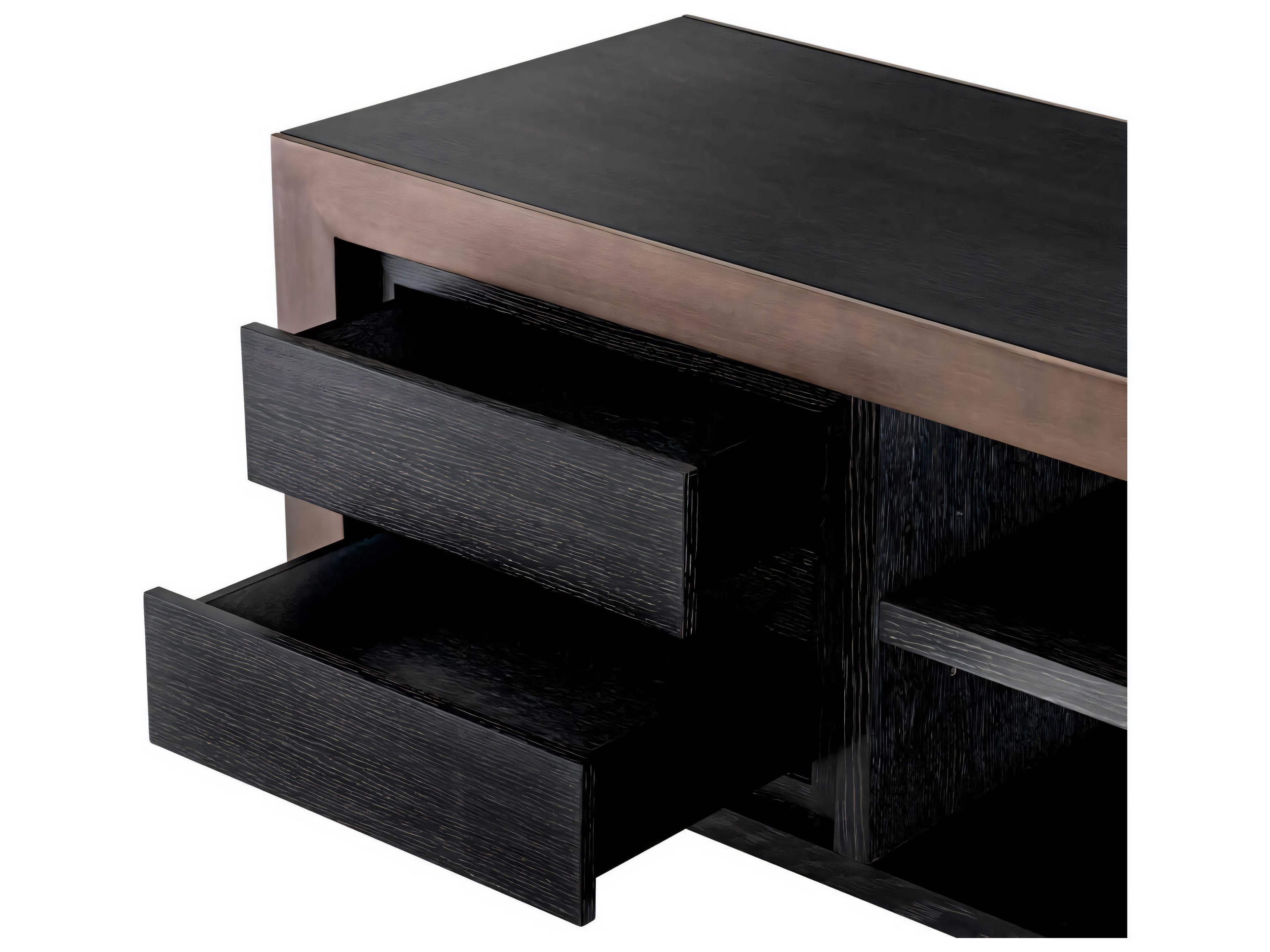 Eichholtz Talbot Charcoal Grey Oak Ven Med Bronze Tv Cabinet