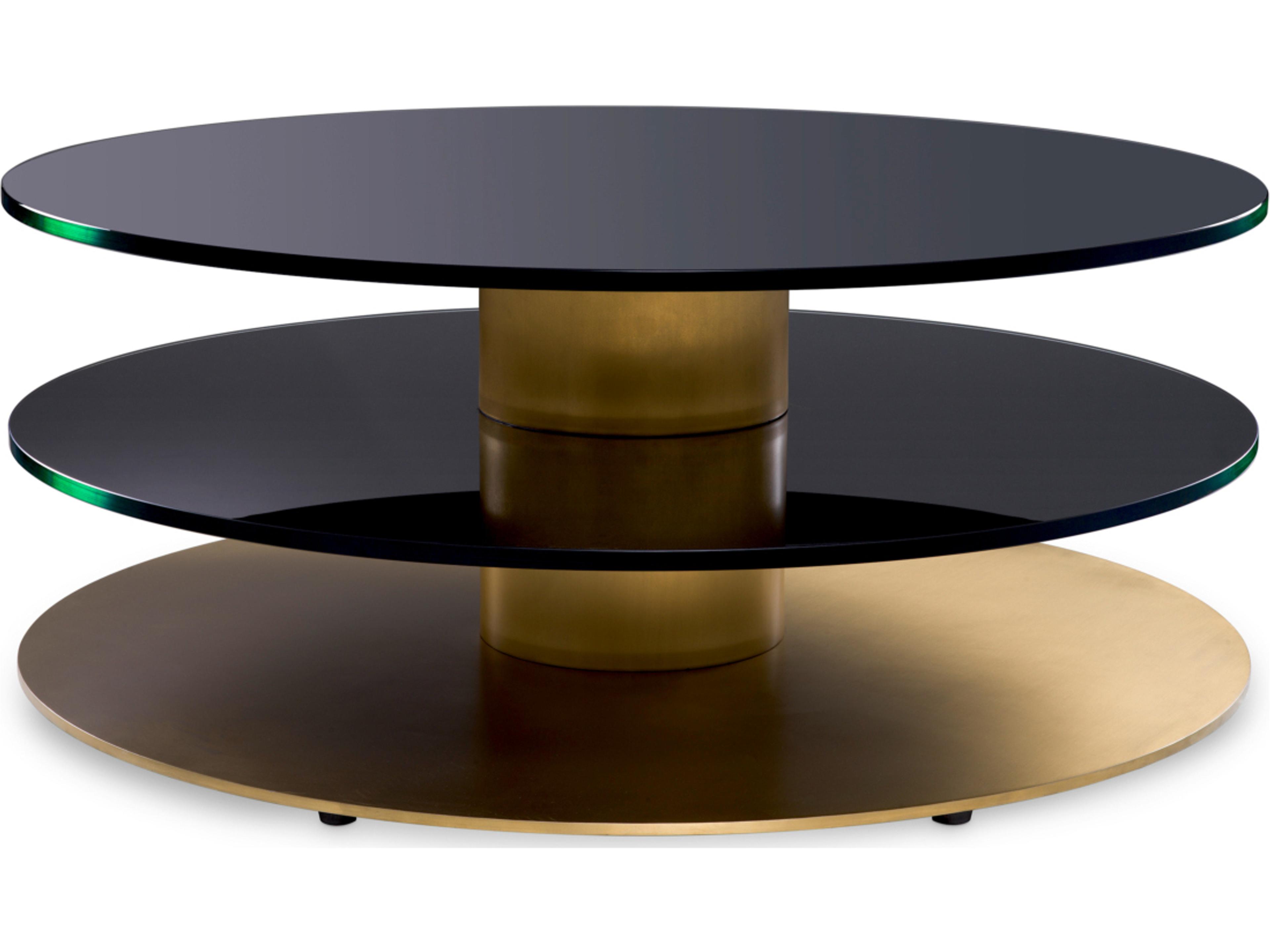 Round Brushed Brass X Black Glass Coffee Table