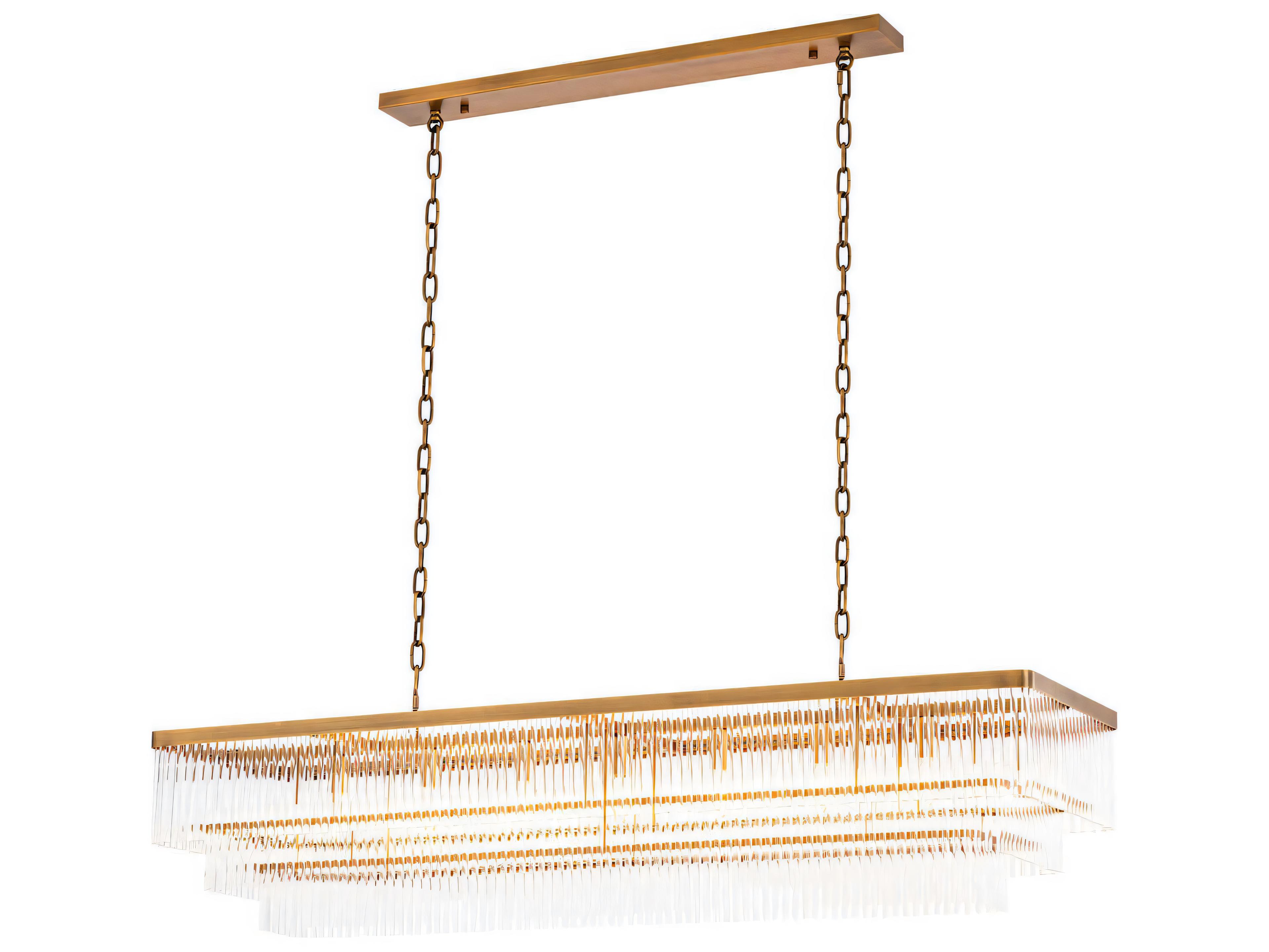 East Rectangular Chandelier in Antique Brass