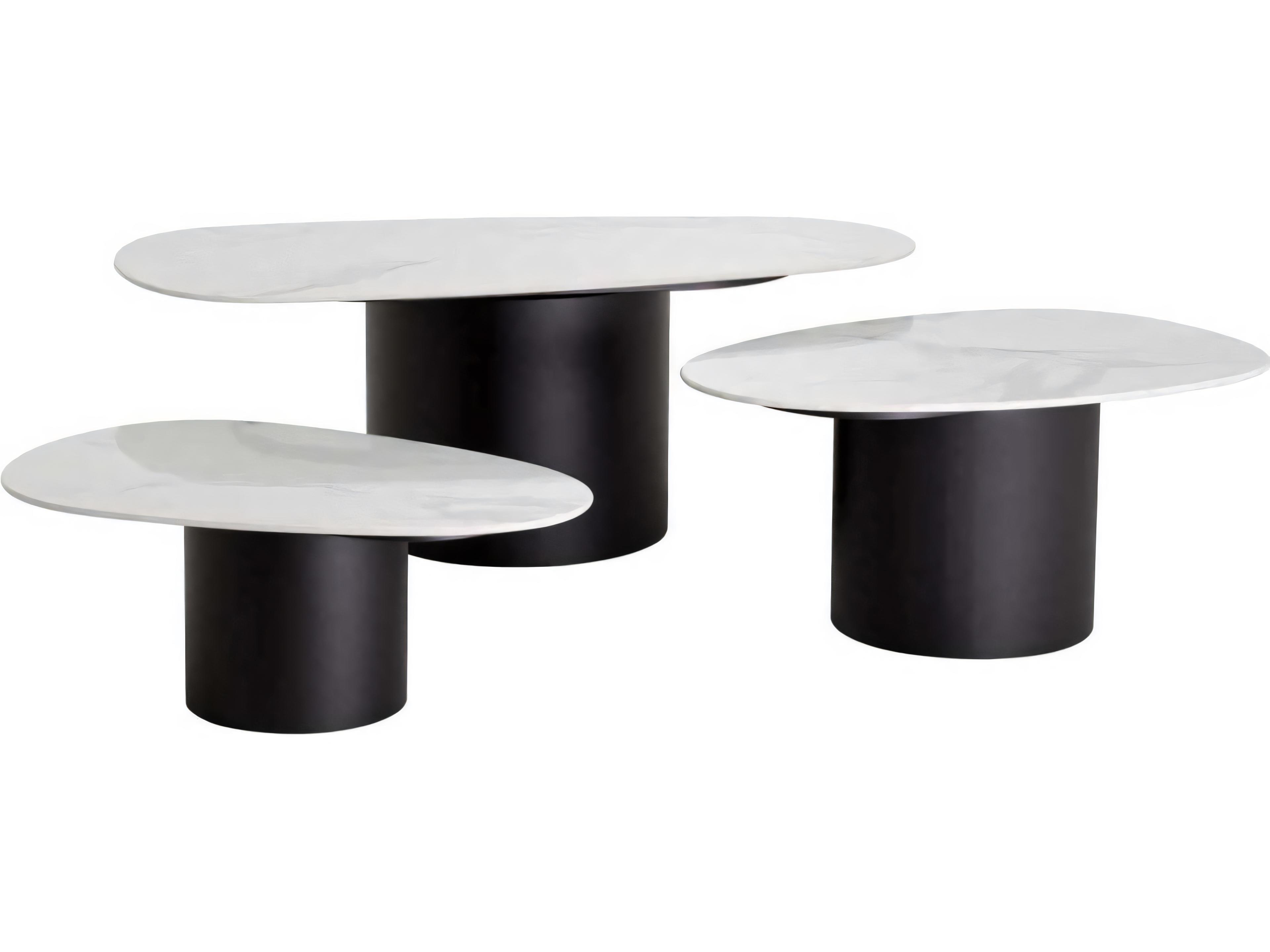 Eichholtz Zane White Ceramic Marble Set of 3 Coffee Table
